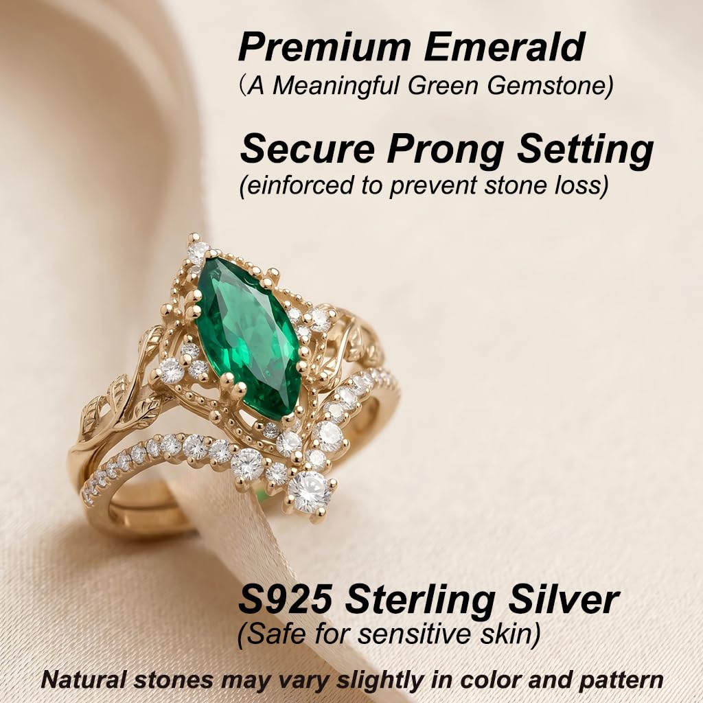 1-3CT Emerald Rings for Women 10K /14K /18K Solid Gold Emerald Engagement Ring May Birthstone Gemstone Wedding Promise Ring for Her Free Engraving