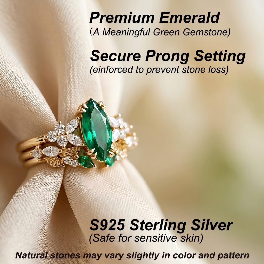 1-3CT Emerald Rings for Women 10K /14K /18K Solid Gold Emerald Engagement Ring May Birthstone Gemstone Wedding Promise Ring for Her Free Engraving