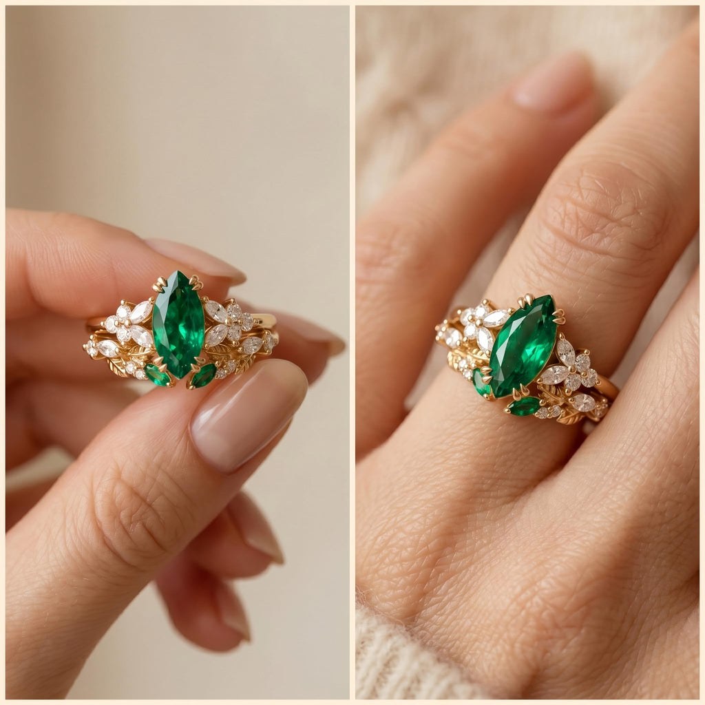 1-3CT Emerald Rings for Women 10K /14K /18K Solid Gold Emerald Engagement Ring May Birthstone Gemstone Wedding Promise Ring for Her Free Engraving