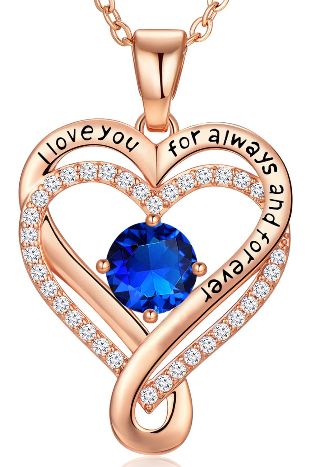 Infinity Love Heart Birthstone Necklace for Women Wife, S925 Sterling Silver Anniversary for Women Wife Birthday Gift for Her Girlfriend Mom Daughters, I Love You Women's Jewelry 18k Rose Gold Filled