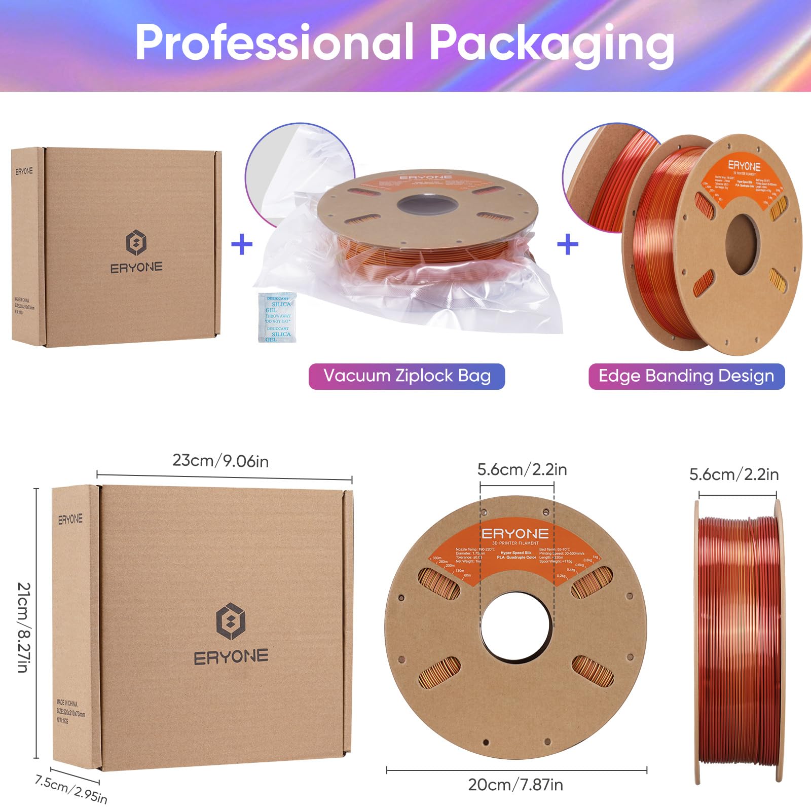 ERYONE Silk Filament PLA+ 1.75mm Shiny 3D Printer Filament, Multicolor PLA 4 in 1, 1kg (2.2LBS)/Spool, HS Silk Quadruple Color Aurora Dream (Teal Green & Violet & Electric Pink & Indigo)