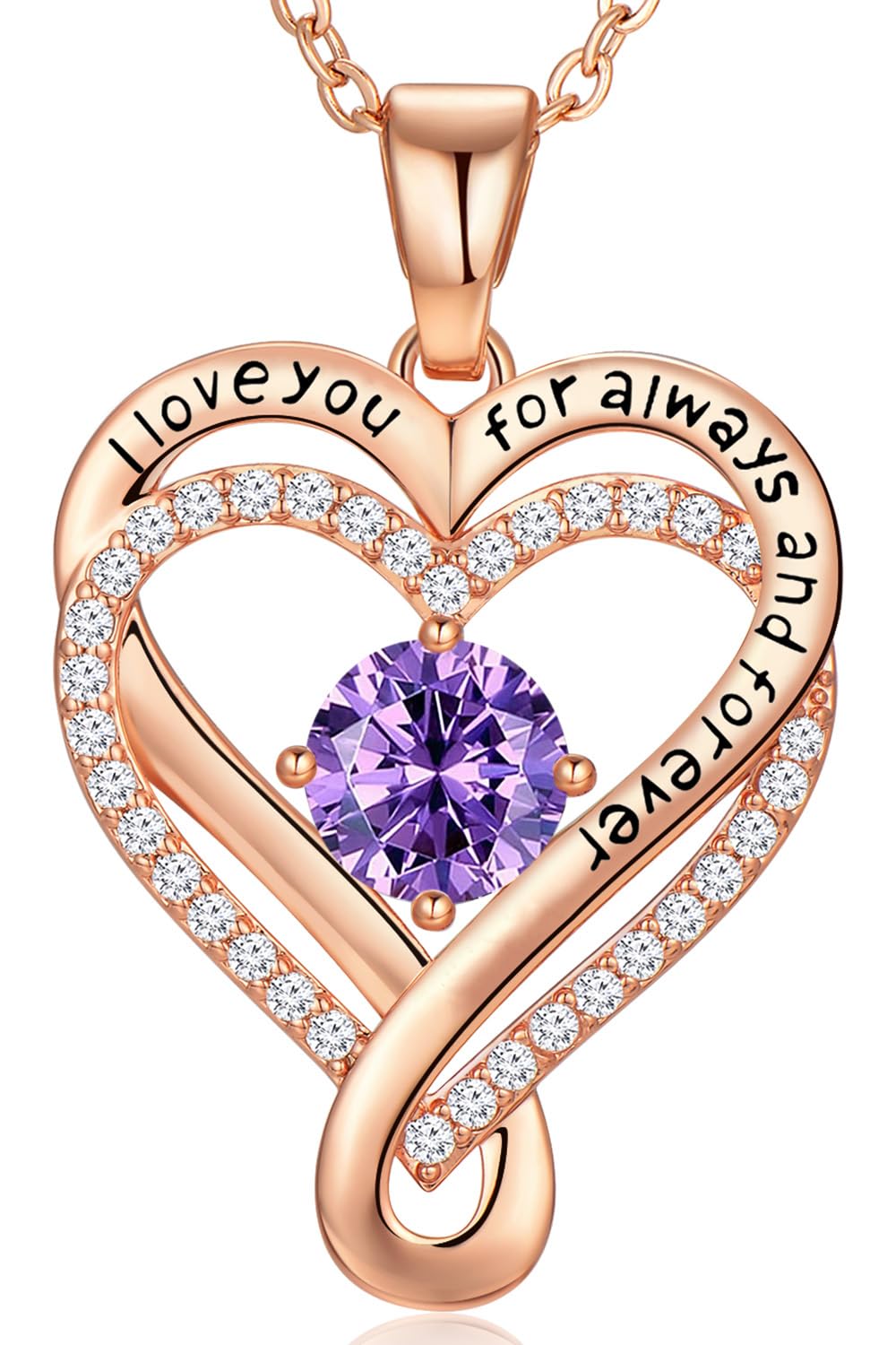 Infinity Love Heart Birthstone Necklace for Women Wife, S925 Sterling Silver Anniversary for Women Wife Birthday Gift for Her Girlfriend Mom Daughters, I Love You Women's Jewelry 18k Rose Gold Filled