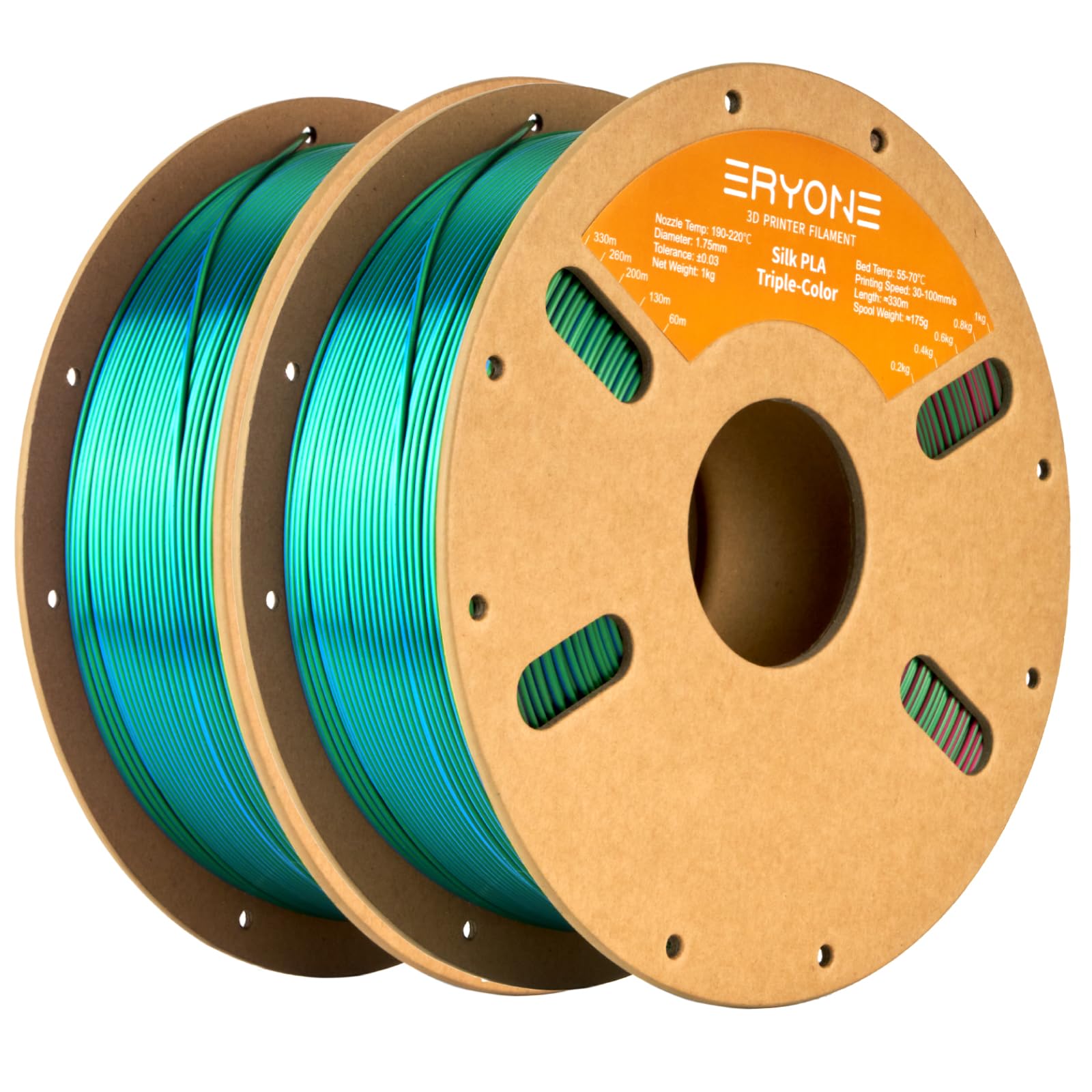 ERYONE Silk Tri Color PLA Filament 3D Printer 1.75mm +/- 0.03mm, Multicolor Filament Tricolor PLA Bundle 2KG Cardboard Spool, Red Blue Green