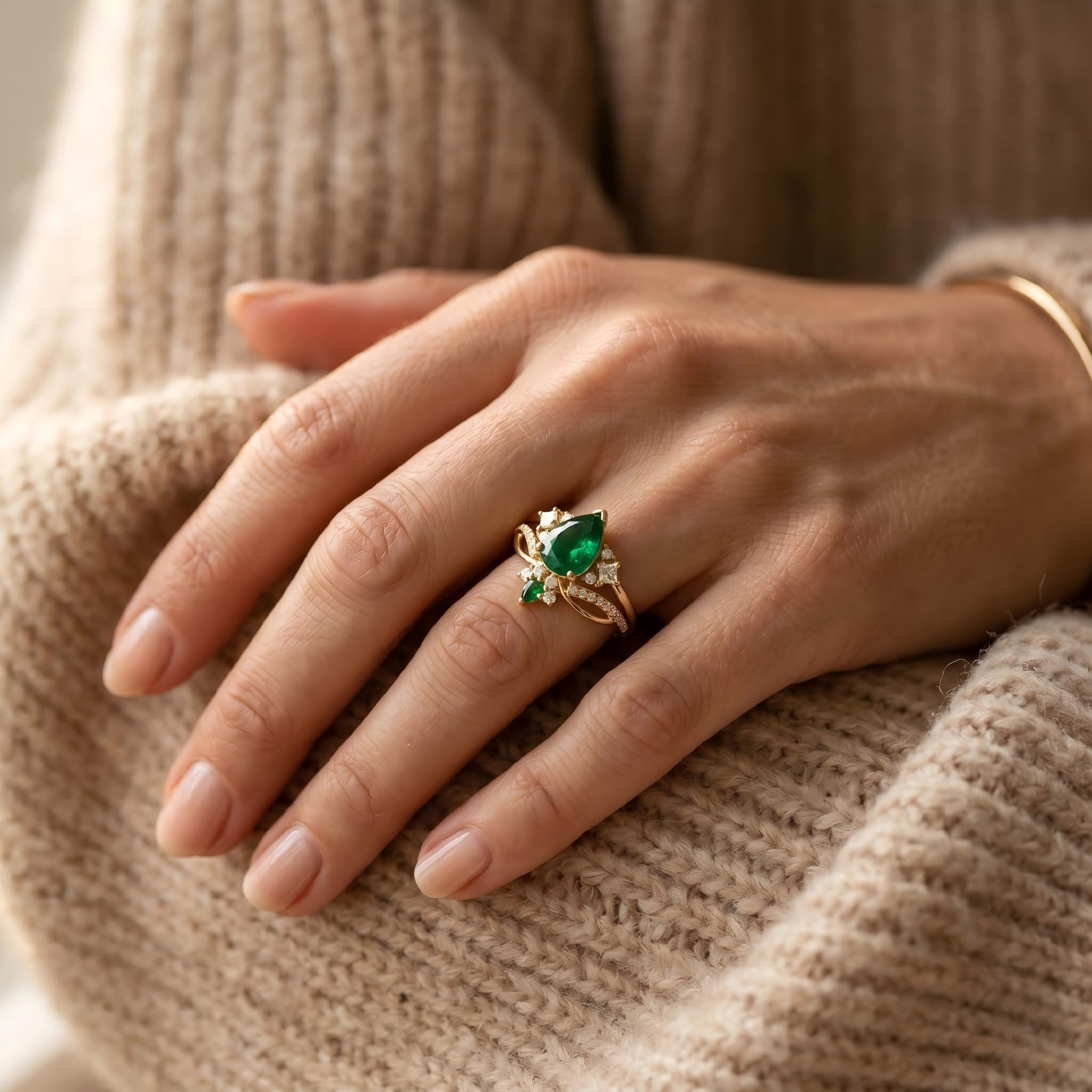 1-3CT Emerald Rings for Women 10K /14K /18K Solid Gold Emerald Engagement Ring May Birthstone Gemstone Wedding Promise Ring for Her Free Engraving