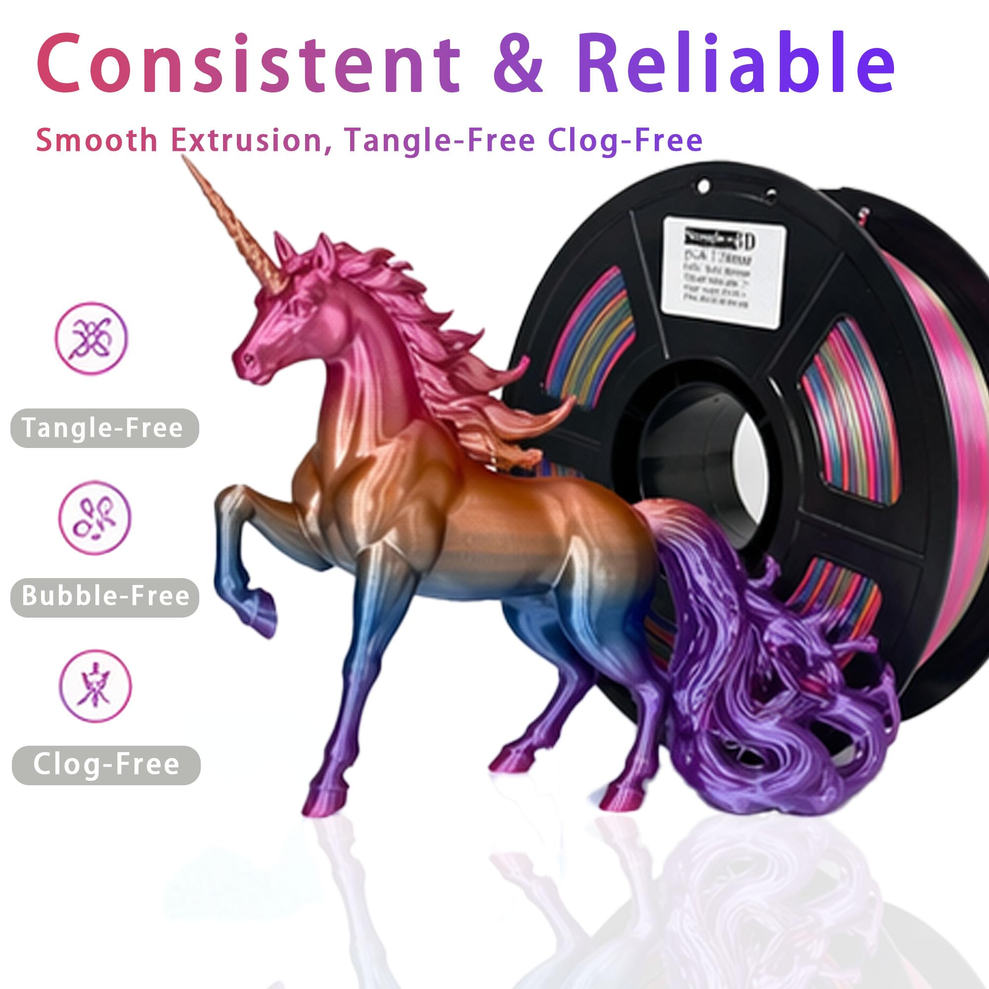 PLA Rainbow Silk Filament,Multi Color,Net Weight 1kg(2.2lbs) Accuracy +/-0.05mm