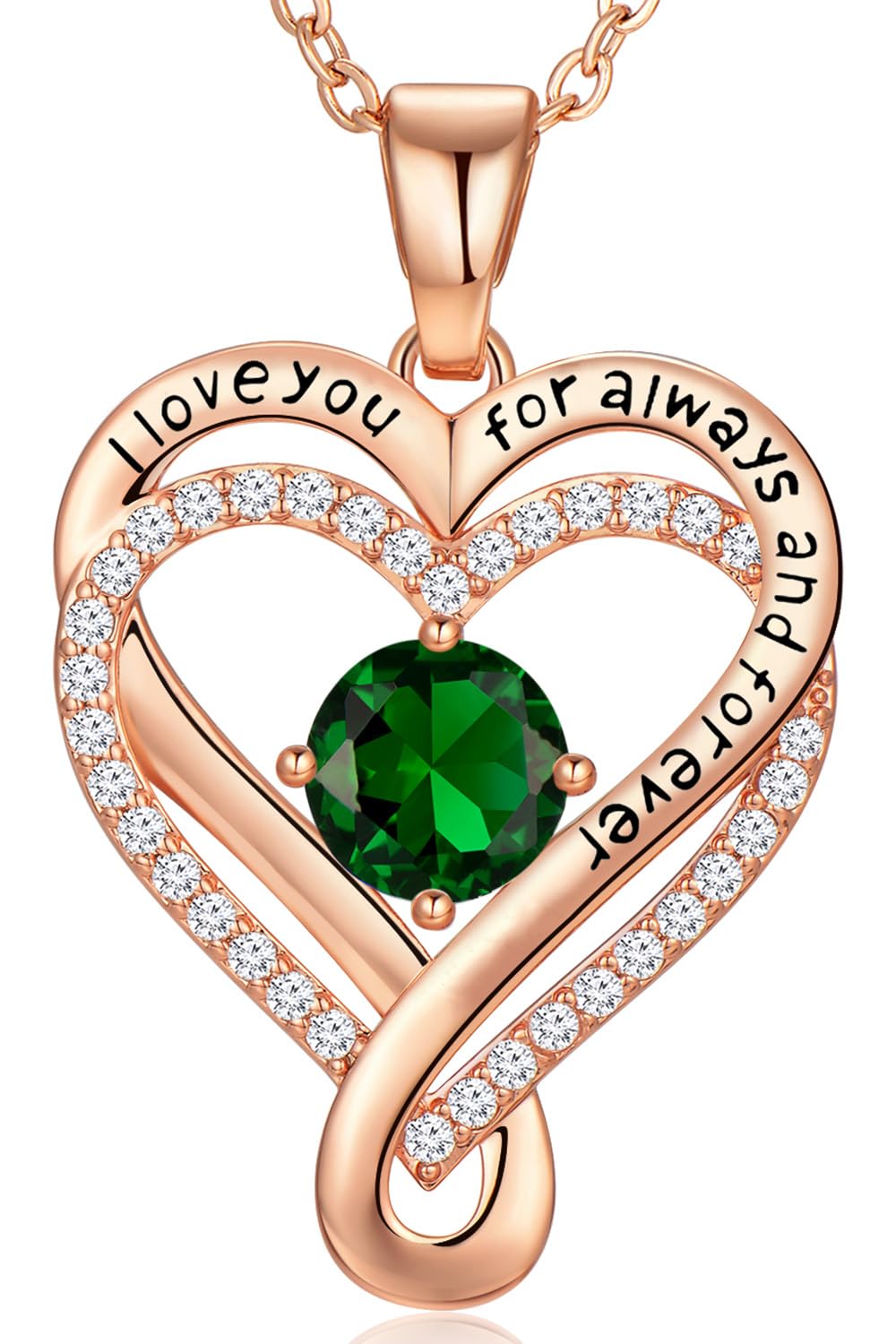 Infinity Love Heart Birthstone Necklace for Women Wife, S925 Sterling Silver Anniversary for Women Wife Birthday Gift for Her Girlfriend Mom Daughters, I Love You Women's Jewelry 18k Rose Gold Filled