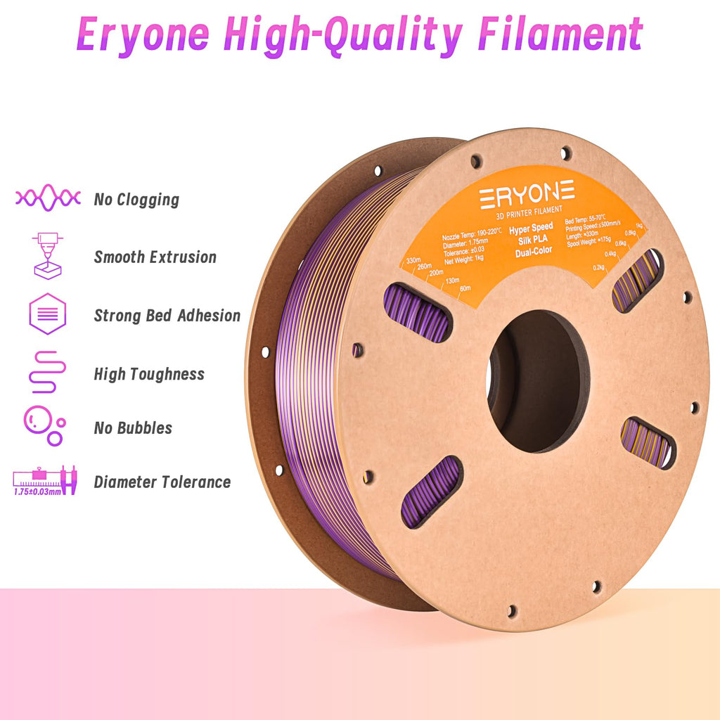 ERYONE Silk Filament PLA+ 1.75mm Shiny 3D Printer Filament, Multicolor PLA 4 in 1, 1kg (2.2LBS)/Spool, HS Silk Quadruple Color Aurora Dream (Teal Green & Violet & Electric Pink & Indigo)