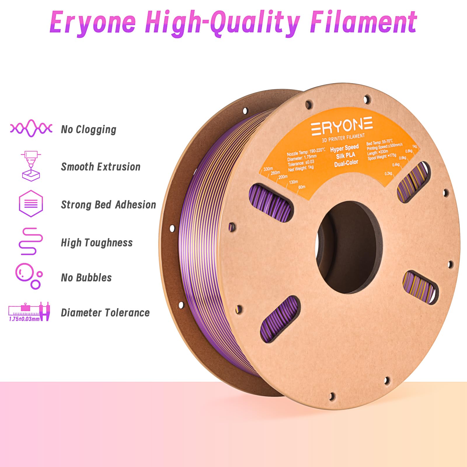 ERYONE Silk Filament PLA+ 1.75mm Shiny 3D Printer Filament, Multicolor PLA 4 in 1, 1kg (2.2LBS)/Spool, HS Silk Quadruple Color Aurora Dream (Teal Green & Violet & Electric Pink & Indigo)