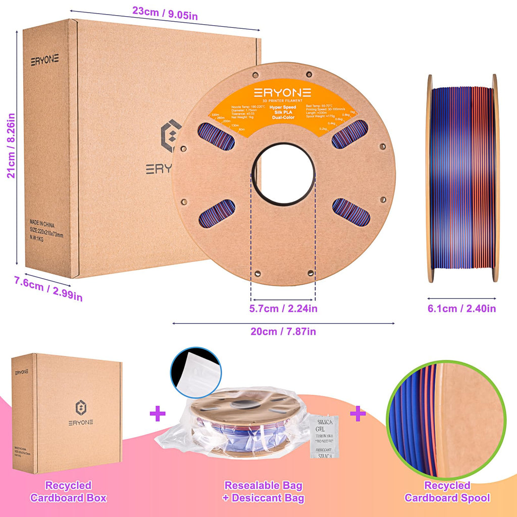 ERYONE Silk Filament PLA+ 1.75mm Shiny 3D Printer Filament, Multicolor PLA 4 in 1, 1kg (2.2LBS)/Spool, HS Silk Quadruple Color Aurora Dream (Teal Green & Violet & Electric Pink & Indigo)