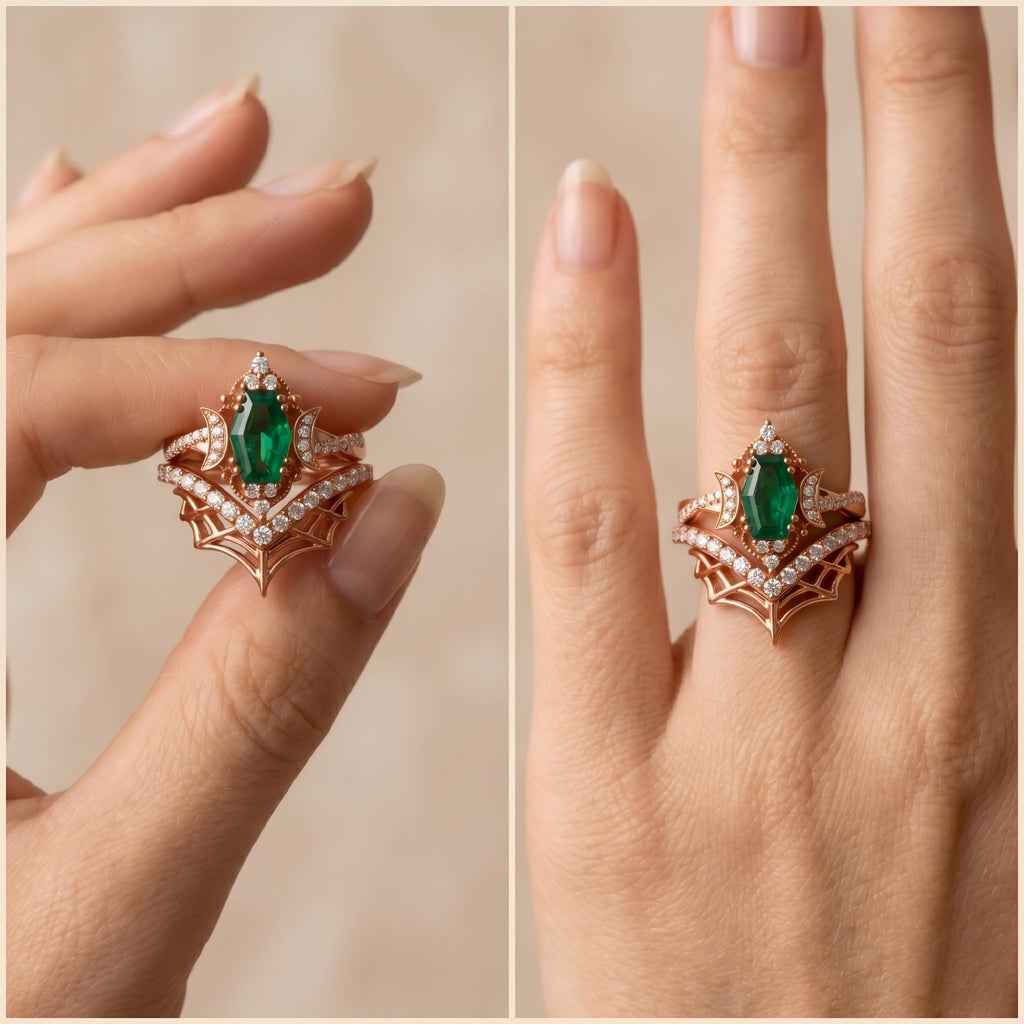 1-3CT Emerald Rings for Women 10K /14K /18K Solid Gold Emerald Engagement Ring May Birthstone Gemstone Wedding Promise Ring for Her Free Engraving