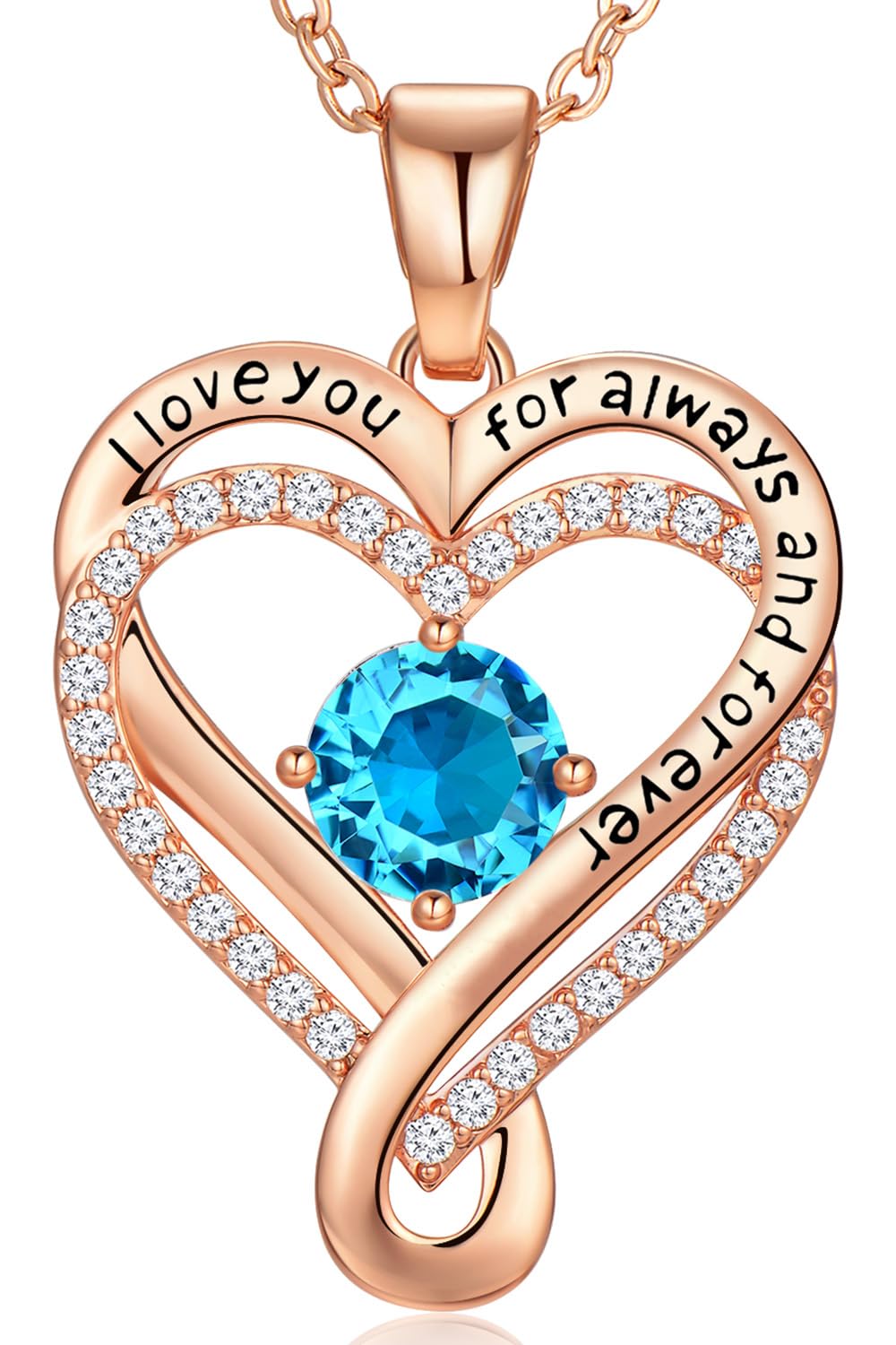 Infinity Love Heart Birthstone Necklace for Women Wife, S925 Sterling Silver Anniversary for Women Wife Birthday Gift for Her Girlfriend Mom Daughters, I Love You Women's Jewelry 18k Rose Gold Filled