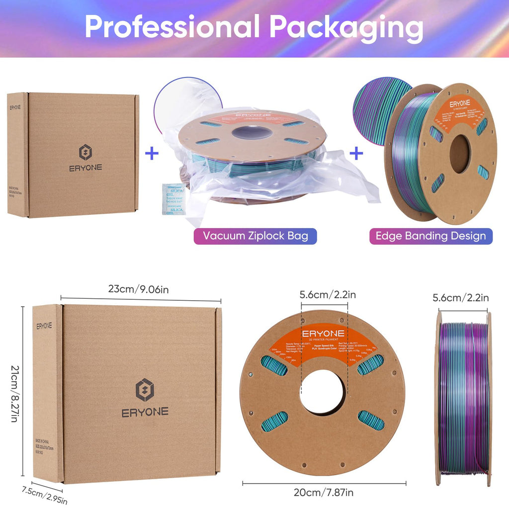 ERYONE Silk Filament PLA+ 1.75mm Shiny 3D Printer Filament, Multicolor PLA 4 in 1, 1kg (2.2LBS)/Spool, HS Silk Quadruple Color Aurora Dream (Teal Green & Violet & Electric Pink & Indigo)