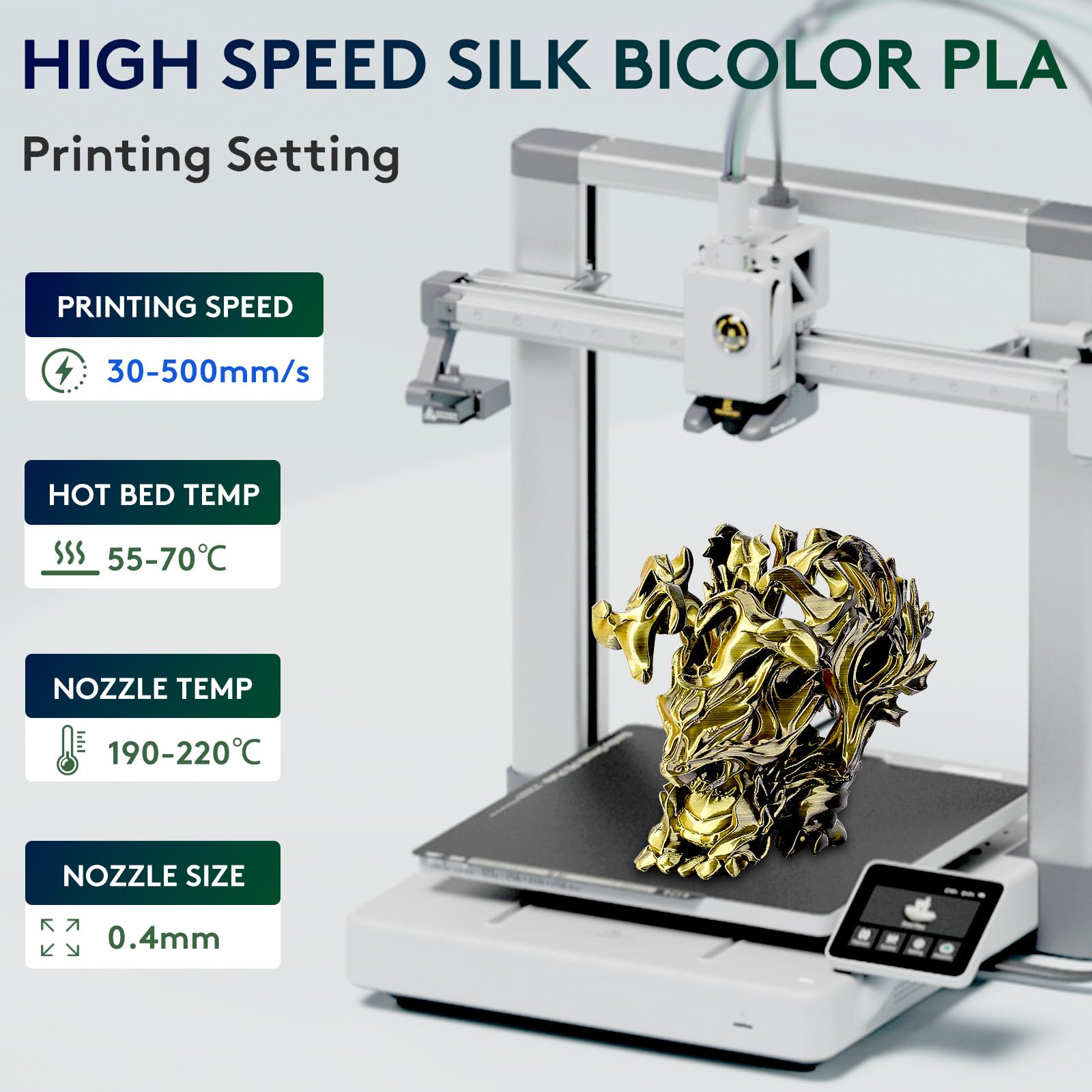 ERYONE Silk Tri Color PLA Filament 3D Printer 1.75mm +/- 0.03mm, Multicolor Filament Tricolor PLA Bundle 2KG Cardboard Spool, Red Blue Green