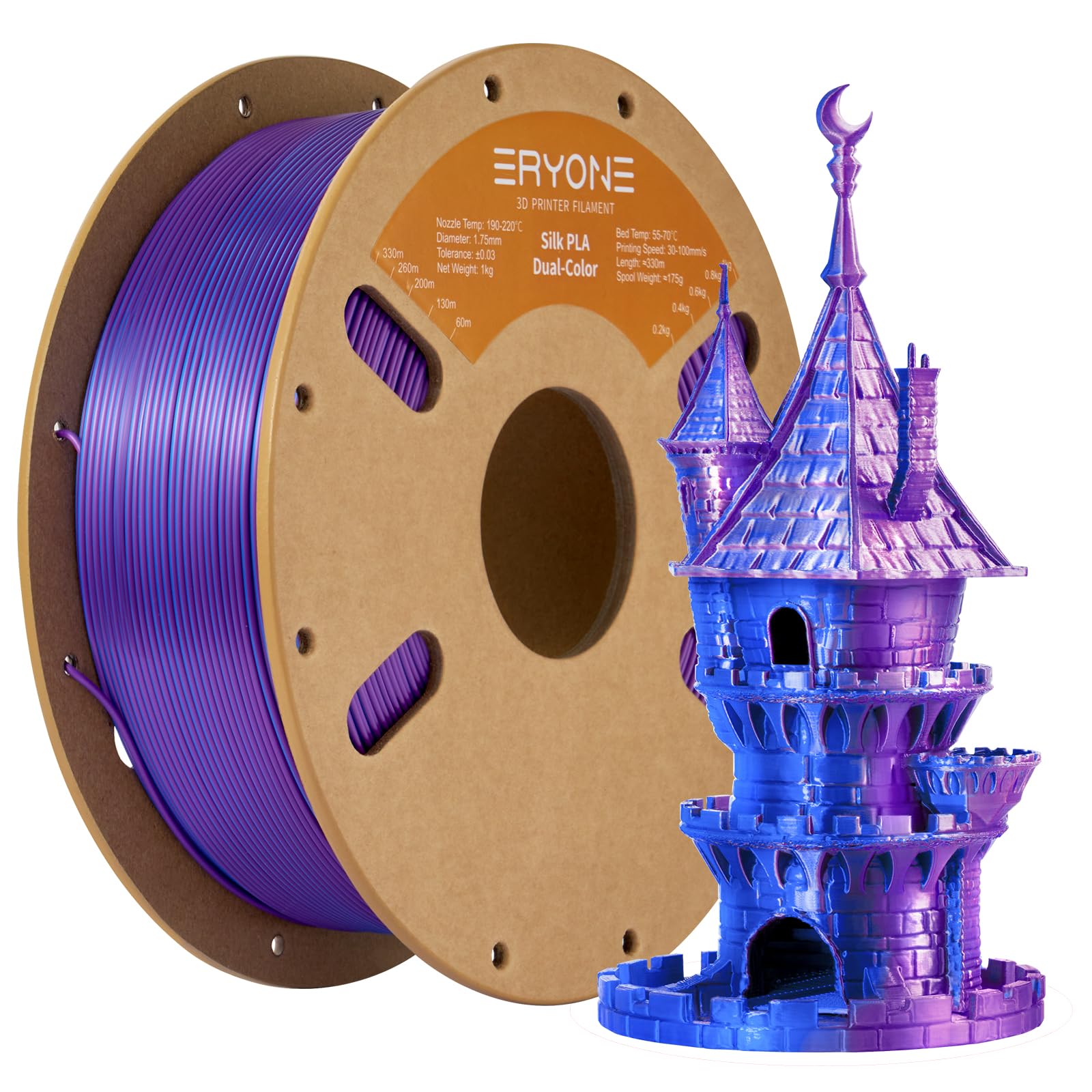 ERYONE Silk Tri Color PLA Filament 3D Printer 1.75mm +/- 0.03mm, Multicolor Filament Tricolor PLA Bundle 2KG Cardboard Spool, Red Blue Green