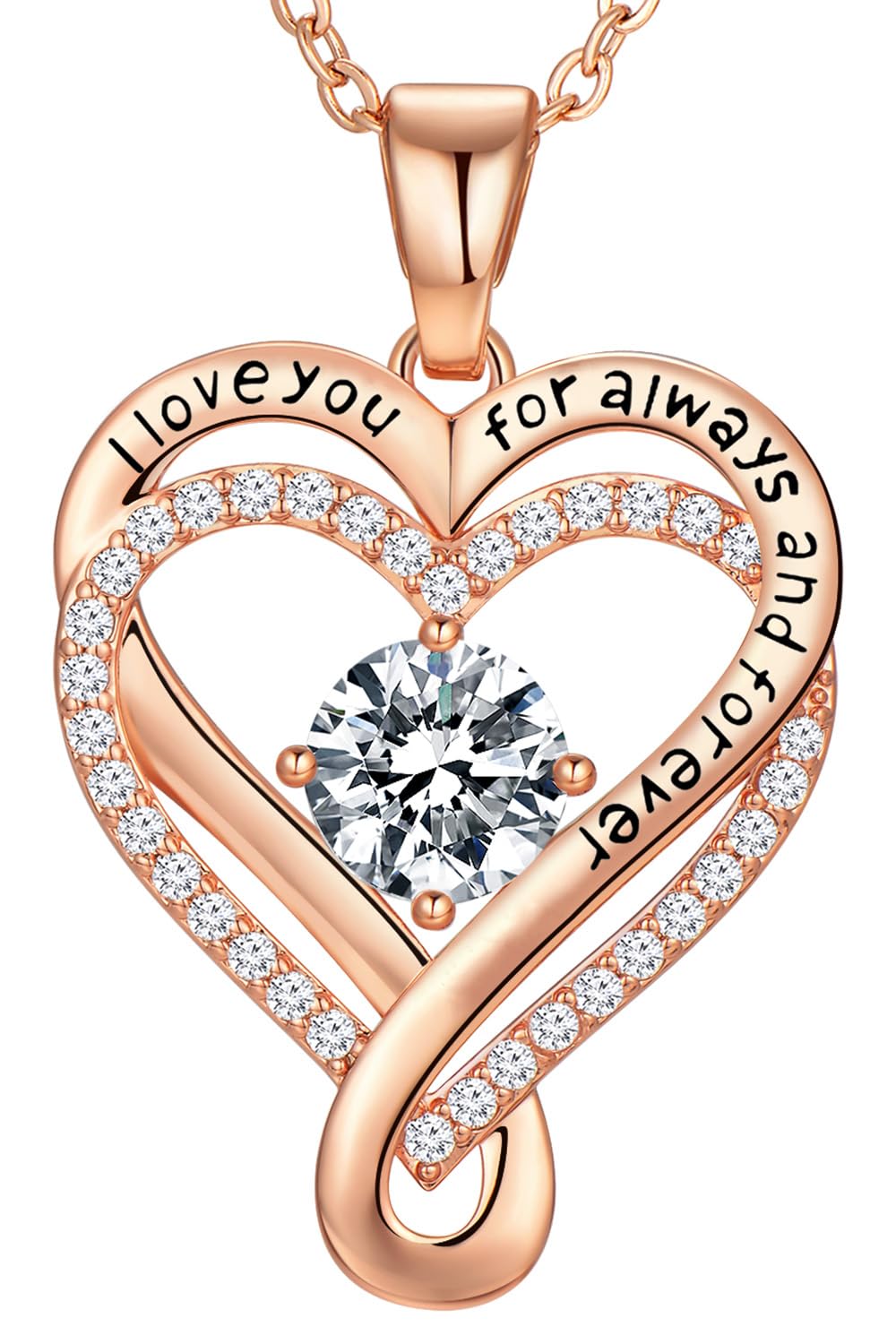 Infinity Love Heart Birthstone Necklace for Women Wife, S925 Sterling Silver Anniversary for Women Wife Birthday Gift for Her Girlfriend Mom Daughters, I Love You Women's Jewelry 18k Rose Gold Filled