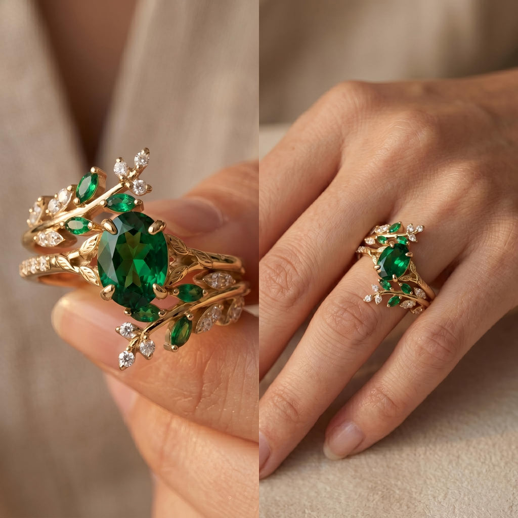 1-3CT Emerald Rings for Women 10K /14K /18K Solid Gold Emerald Engagement Ring May Birthstone Gemstone Wedding Promise Ring for Her Free Engraving