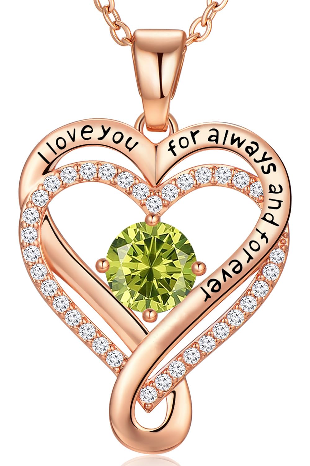 Infinity Love Heart Birthstone Necklace for Women Wife, S925 Sterling Silver Anniversary for Women Wife Birthday Gift for Her Girlfriend Mom Daughters, I Love You Women's Jewelry 18k Rose Gold Filled
