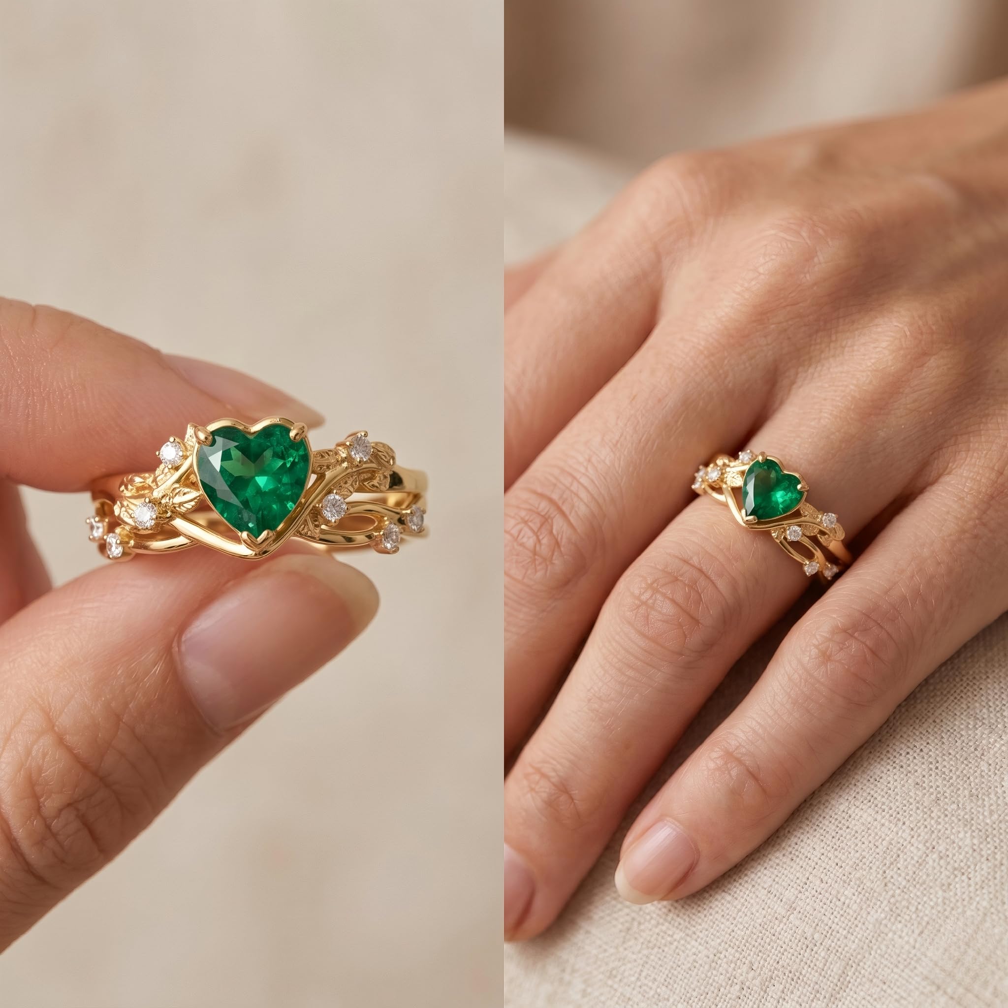 1-3CT Emerald Rings for Women 10K /14K /18K Solid Gold Emerald Engagement Ring May Birthstone Gemstone Wedding Promise Ring for Her Free Engraving