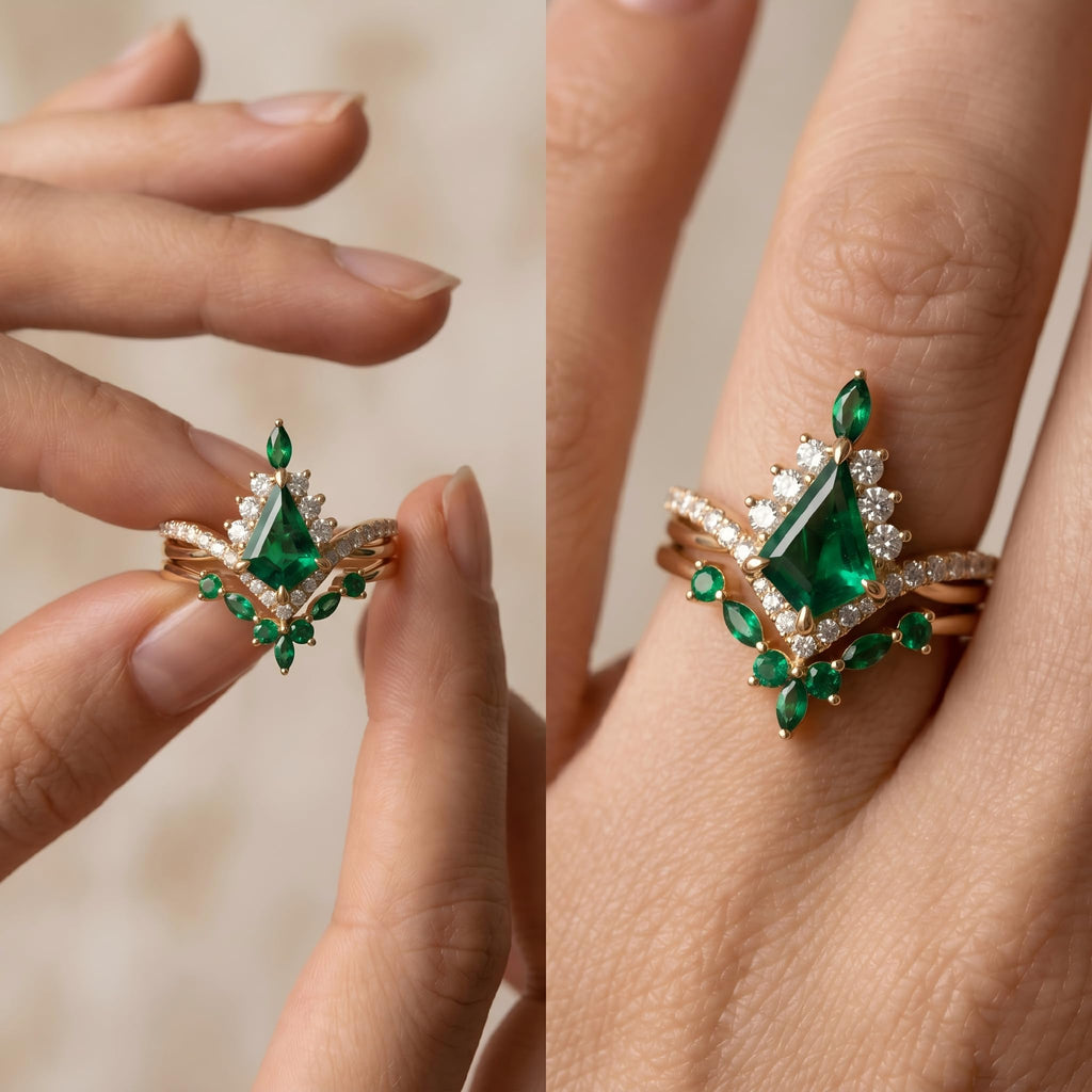 1-3CT Emerald Rings for Women 10K /14K /18K Solid Gold Emerald Engagement Ring May Birthstone Gemstone Wedding Promise Ring for Her Free Engraving