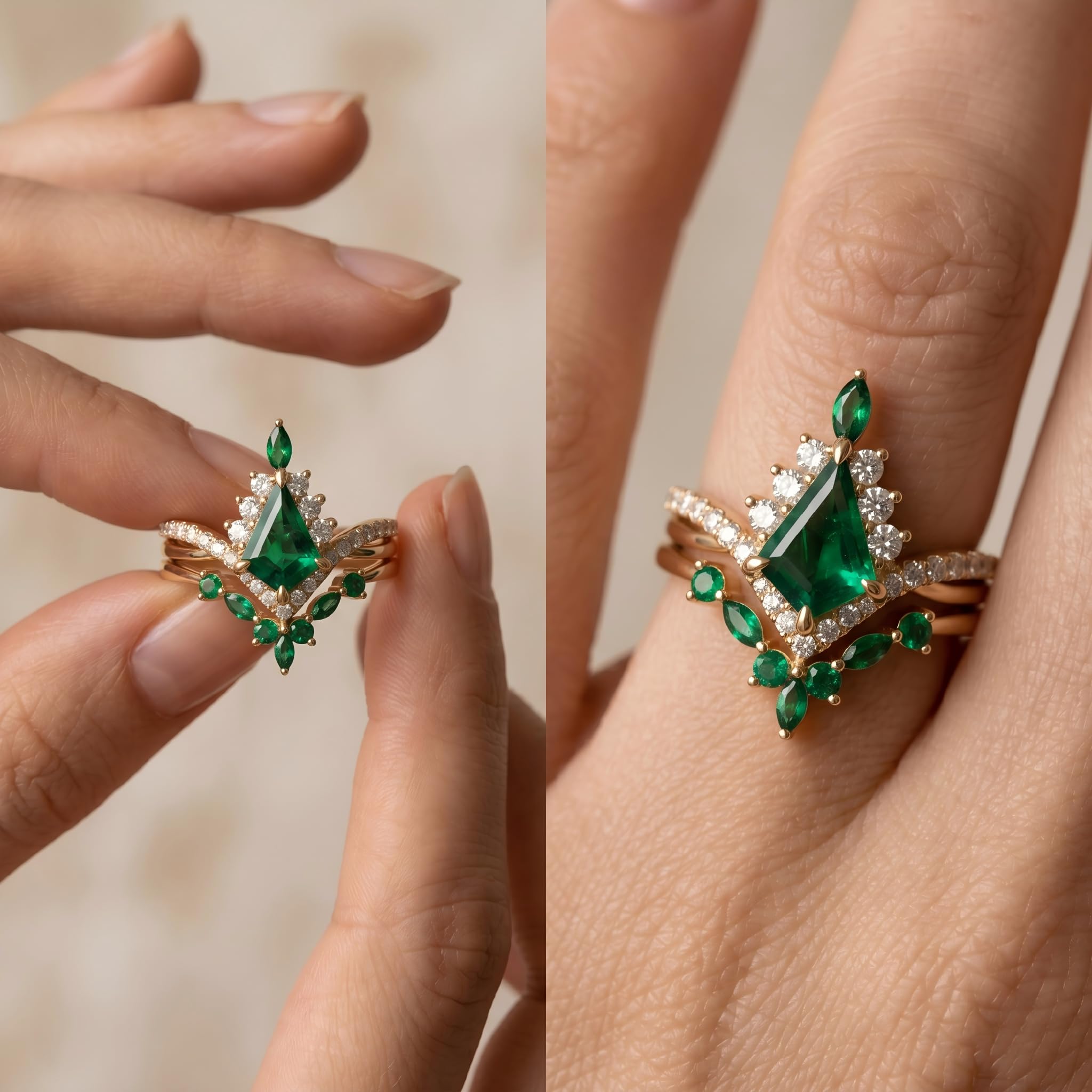 1-3CT Emerald Rings for Women 10K /14K /18K Solid Gold Emerald Engagement Ring May Birthstone Gemstone Wedding Promise Ring for Her Free Engraving