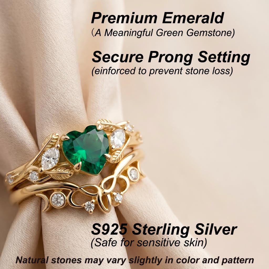 1-3CT Emerald Rings for Women 10K /14K /18K Solid Gold Emerald Engagement Ring May Birthstone Gemstone Wedding Promise Ring for Her Free Engraving