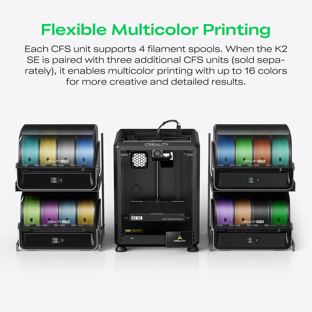 Creality K2 SE 3D Printer, 500mm/s High-Speed Printing, Support Multi Color 3D Printing Needs CFS, Solid Metal Build, Auto Leveling, Direct Drive Extruder, Quick-Swap Nozzle, 220×215×245mm Print Size