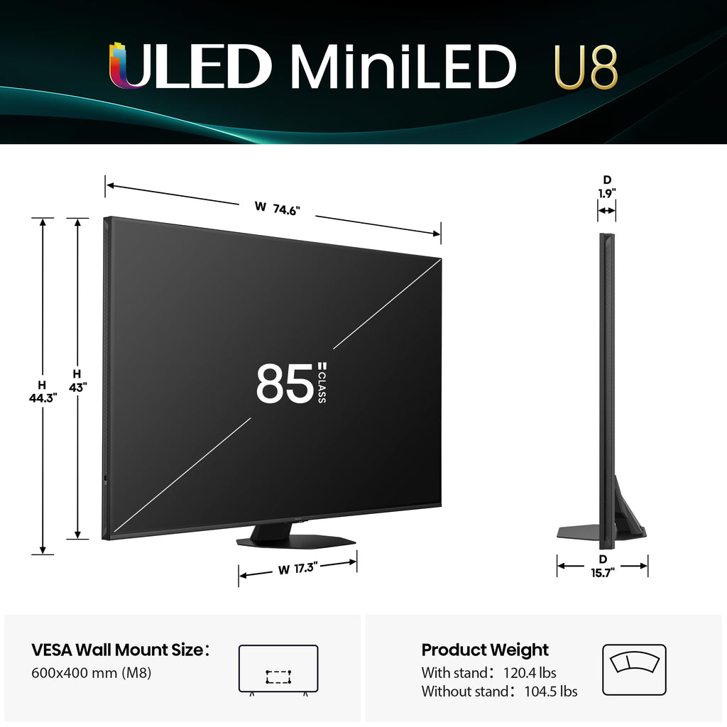 Hisense 55" U8 Series ULED Mini-LED 4K UHD Smart Google TV (55U8QG) - QLED, Native 165Hz, VRR 288, Up to LD5600, 5000 Nits, HDR10+, Dolby Vision IQ · Atmos, IMAX Enhanced, 4.1.2 Ch Audio