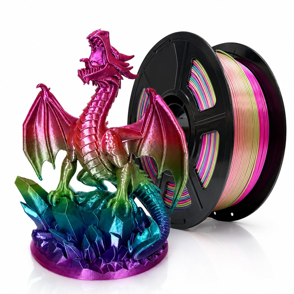 PLA Rainbow Silk Filament,Multi Color,Net Weight 1kg(2.2lbs) Accuracy +/-0.05mm