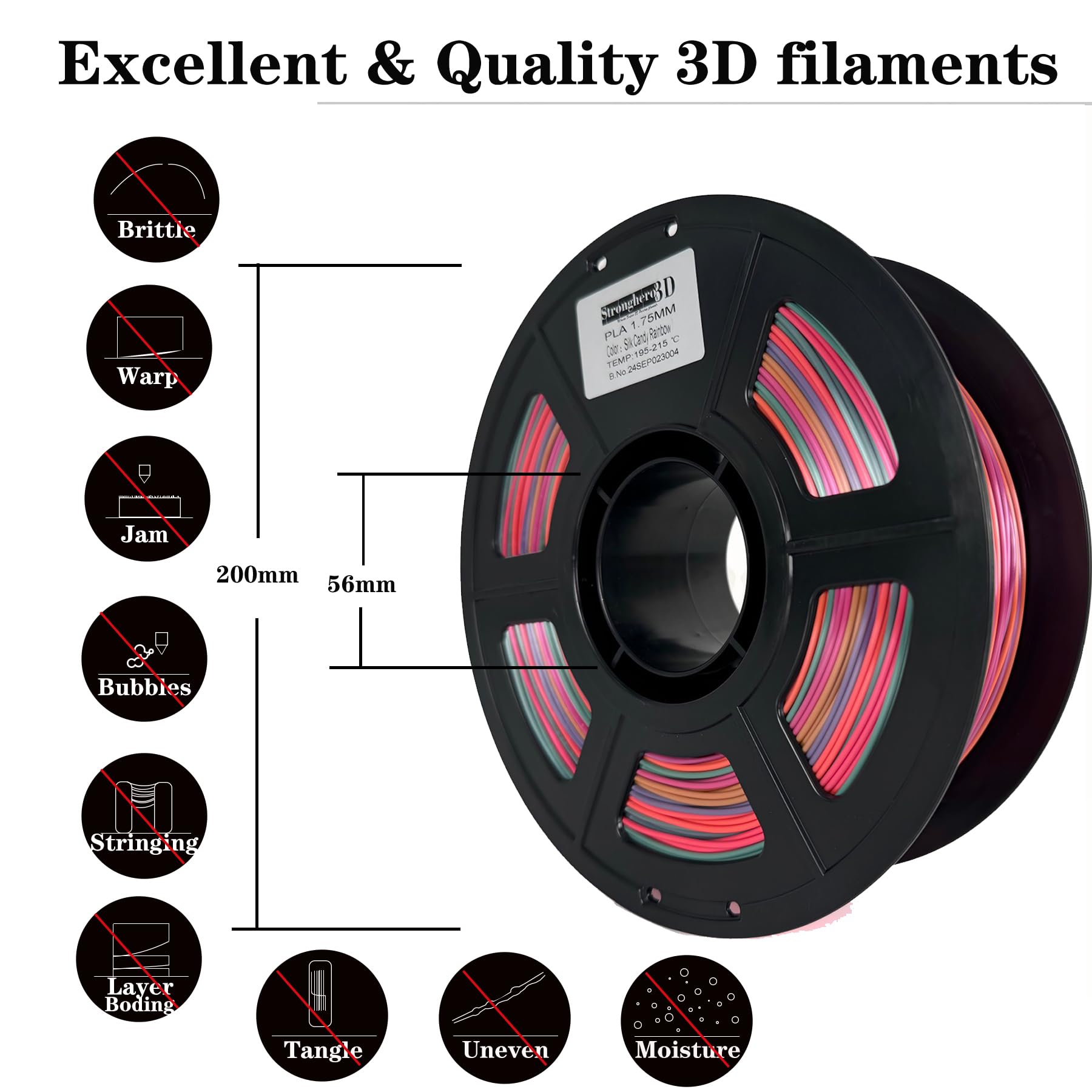 PLA Rainbow Silk Filament,Multi Color,Net Weight 1kg(2.2lbs) Accuracy +/-0.05mm