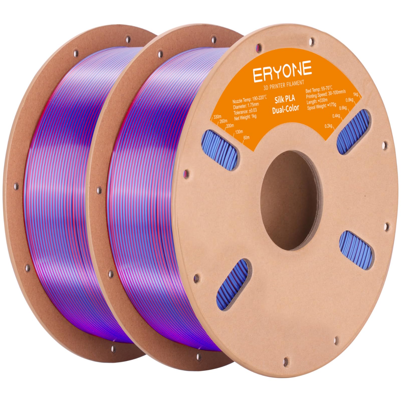 ERYONE Silk Tri Color PLA Filament 3D Printer 1.75mm +/- 0.03mm, Multicolor Filament Tricolor PLA Bundle 2KG Cardboard Spool, Red Blue Green