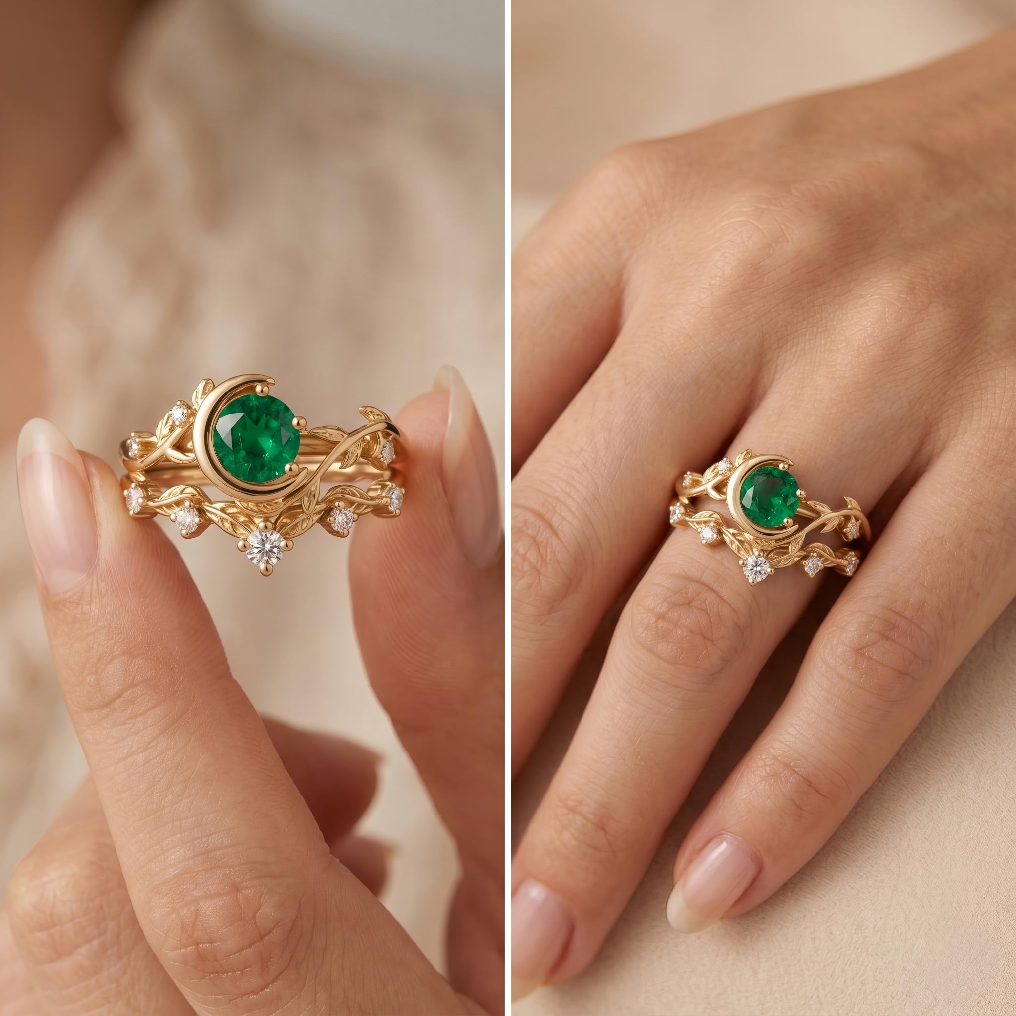 1-3CT Emerald Rings for Women 10K /14K /18K Solid Gold Emerald Engagement Ring May Birthstone Gemstone Wedding Promise Ring for Her Free Engraving
