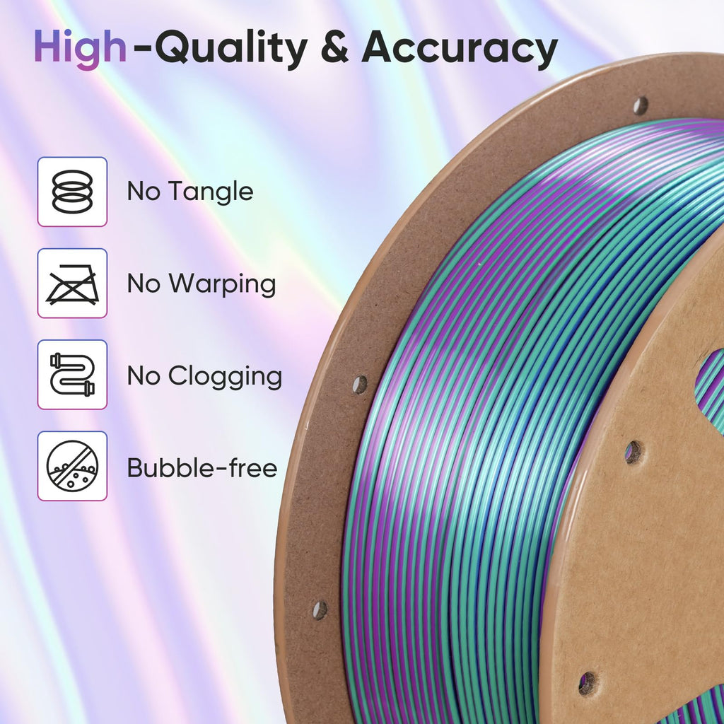 ERYONE Silk Filament PLA+ 1.75mm Shiny 3D Printer Filament, Multicolor PLA 4 in 1, 1kg (2.2LBS)/Spool, HS Silk Quadruple Color Aurora Dream (Teal Green & Violet & Electric Pink & Indigo)