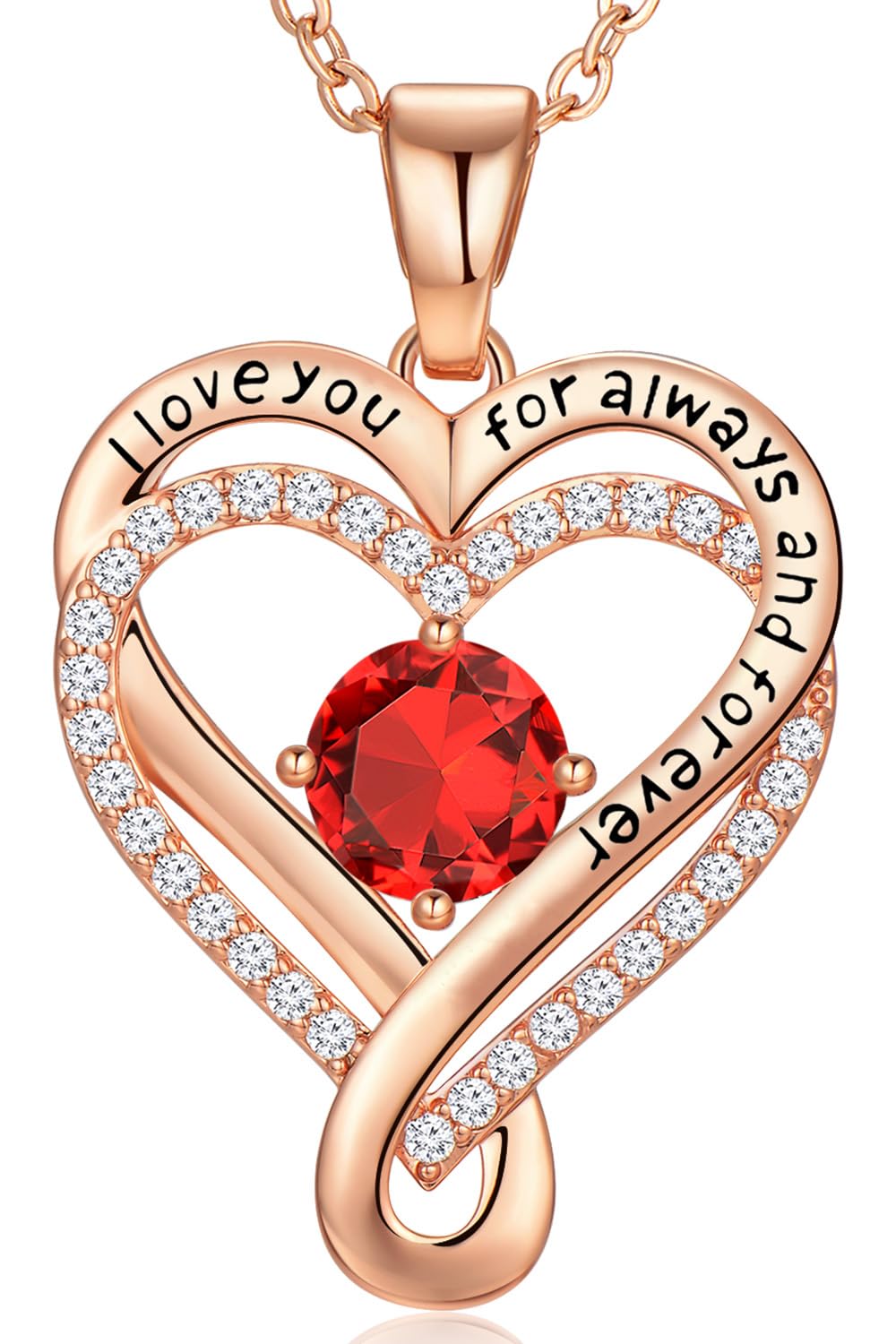 Infinity Love Heart Birthstone Necklace for Women Wife, S925 Sterling Silver Anniversary for Women Wife Birthday Gift for Her Girlfriend Mom Daughters, I Love You Women's Jewelry 18k Rose Gold Filled