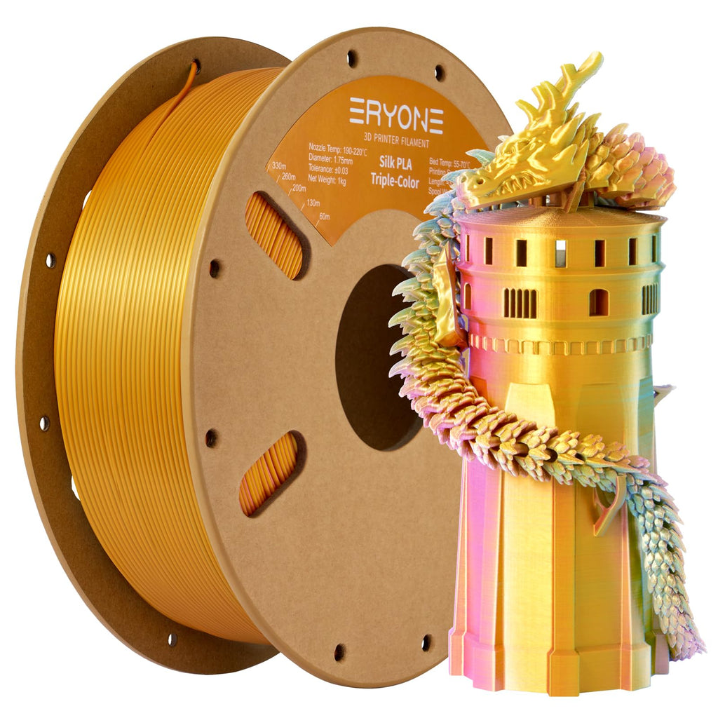 ERYONE Silk Tri Color PLA Filament 3D Printer 1.75mm +/- 0.03mm, Multicolor Filament Tricolor PLA Bundle 2KG Cardboard Spool, Red Blue Green