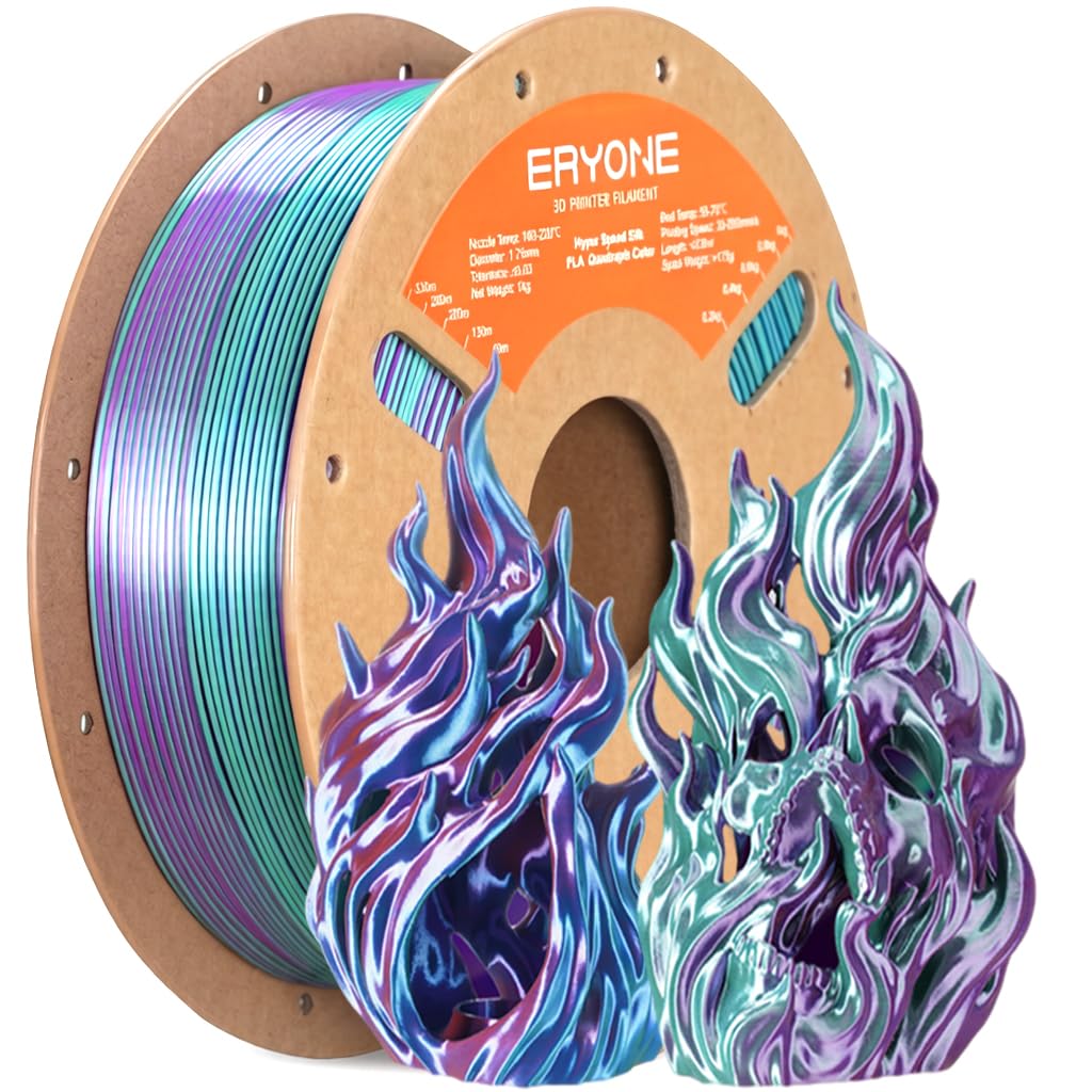 ERYONE Silk Filament PLA+ 1.75mm Shiny 3D Printer Filament, Multicolor PLA 4 in 1, 1kg (2.2LBS)/Spool, HS Silk Quadruple Color Aurora Dream (Teal Green & Violet & Electric Pink & Indigo)