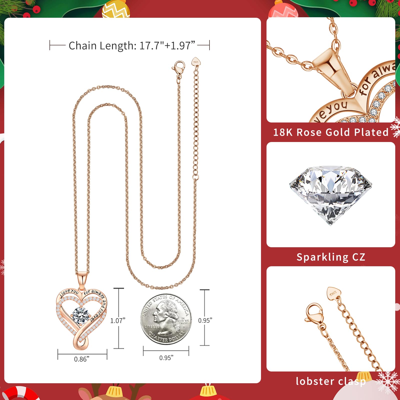 Infinity Love Heart Birthstone Necklace for Women Wife, S925 Sterling Silver Anniversary for Women Wife Birthday Gift for Her Girlfriend Mom Daughters, I Love You Women's Jewelry 18k Rose Gold Filled