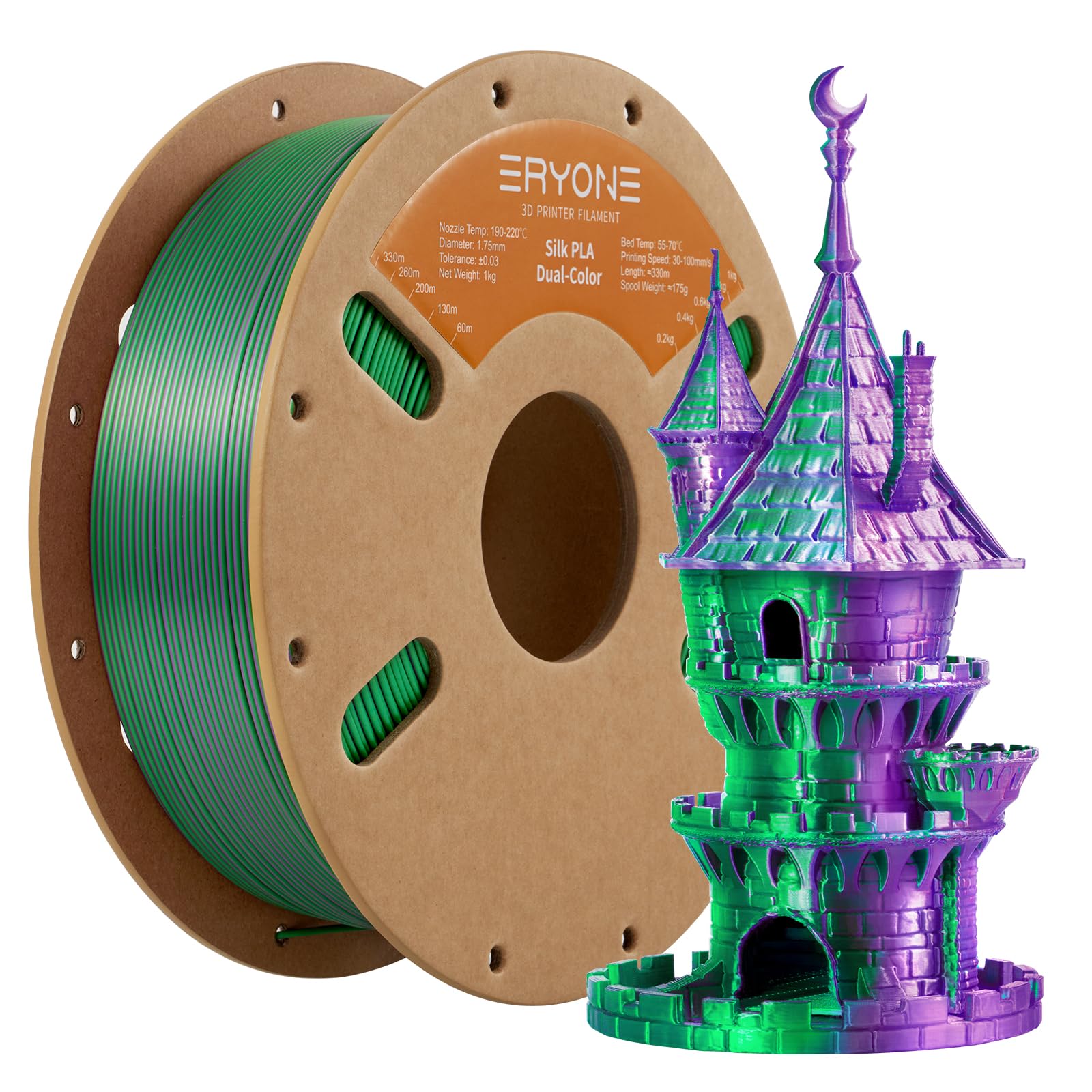 ERYONE Silk Tri Color PLA Filament 3D Printer 1.75mm +/- 0.03mm, Multicolor Filament Tricolor PLA Bundle 2KG Cardboard Spool, Red Blue Green