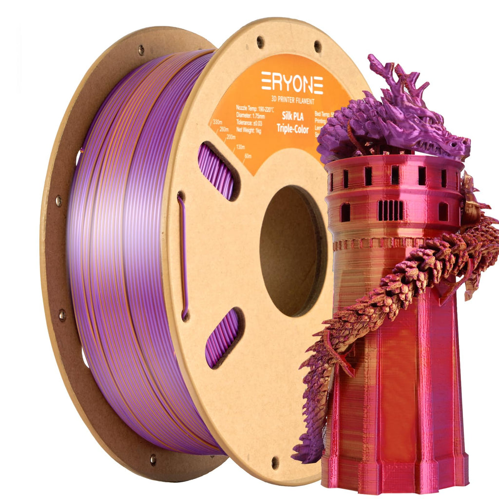 ERYONE Silk Tri Color PLA Filament 3D Printer 1.75mm +/- 0.03mm, Multicolor Filament Tricolor PLA Bundle 2KG Cardboard Spool, Red Blue Green