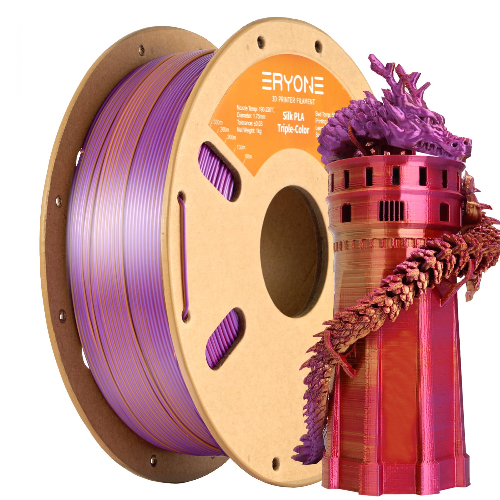 ERYONE Silk Tri Color PLA Filament 3D Printer 1.75mm +/- 0.03mm, Multicolor Filament Tricolor PLA Bundle 2KG Cardboard Spool, Red Blue Green