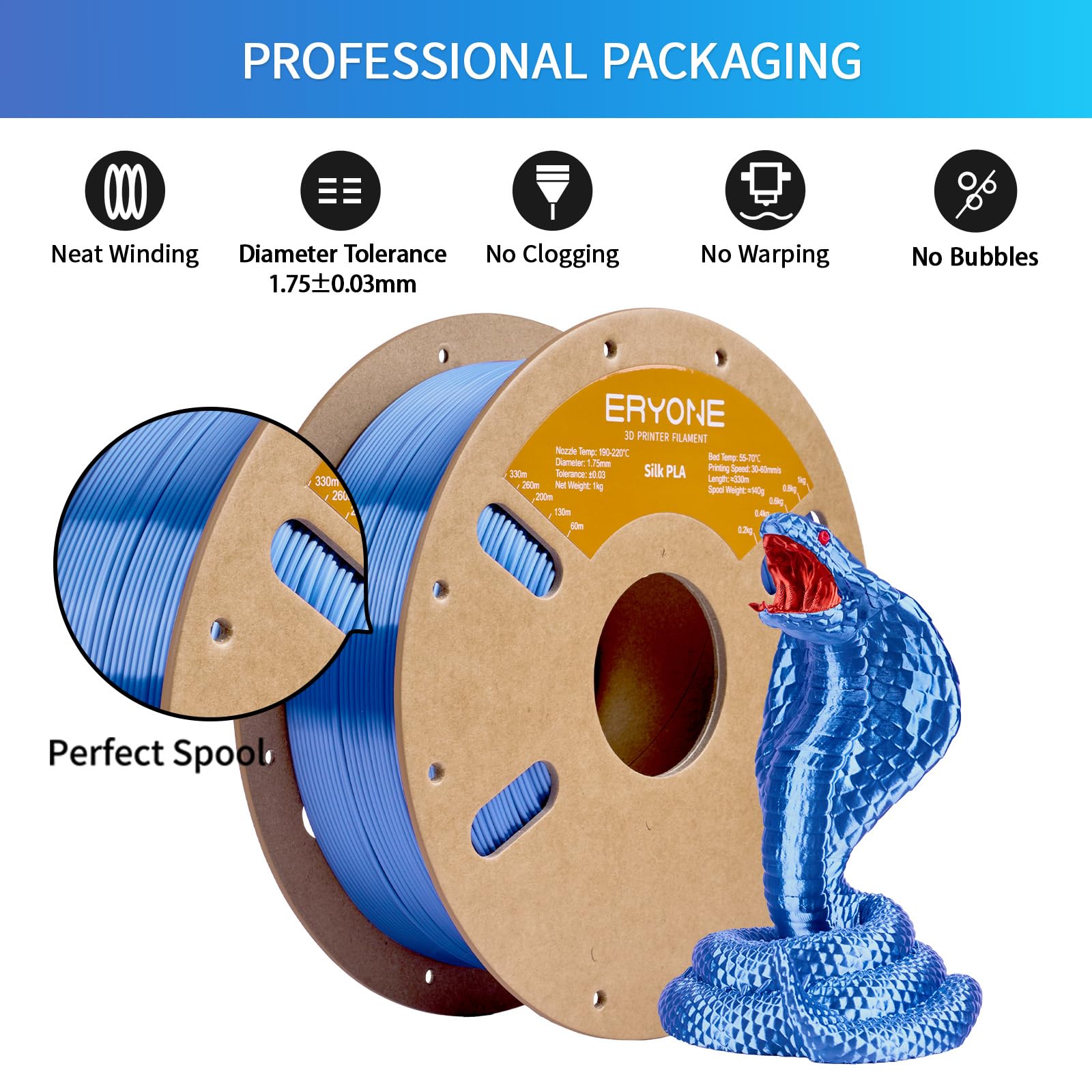 ERYONE Silk Tri Color PLA Filament 3D Printer 1.75mm +/- 0.03mm, Multicolor Filament Tricolor PLA Bundle 2KG Cardboard Spool, Red Blue Green