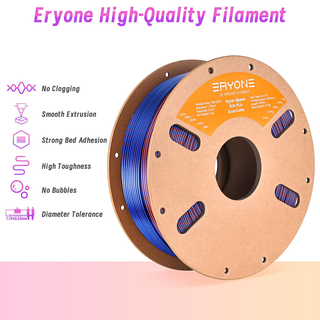 ERYONE Silk Filament PLA+ 1.75mm Shiny 3D Printer Filament, Multicolor PLA 4 in 1, 1kg (2.2LBS)/Spool, HS Silk Quadruple Color Aurora Dream (Teal Green & Violet & Electric Pink & Indigo)