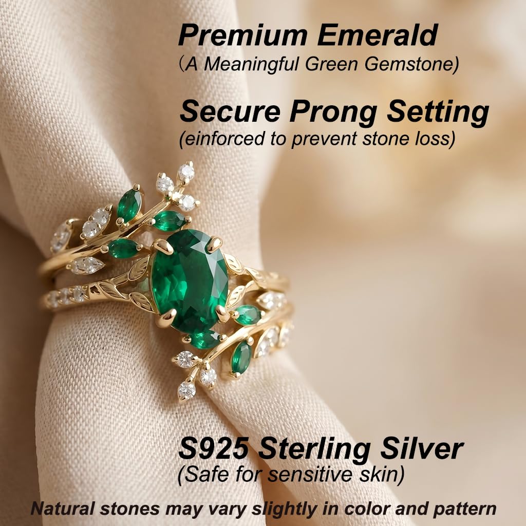 1-3CT Emerald Rings for Women 10K /14K /18K Solid Gold Emerald Engagement Ring May Birthstone Gemstone Wedding Promise Ring for Her Free Engraving