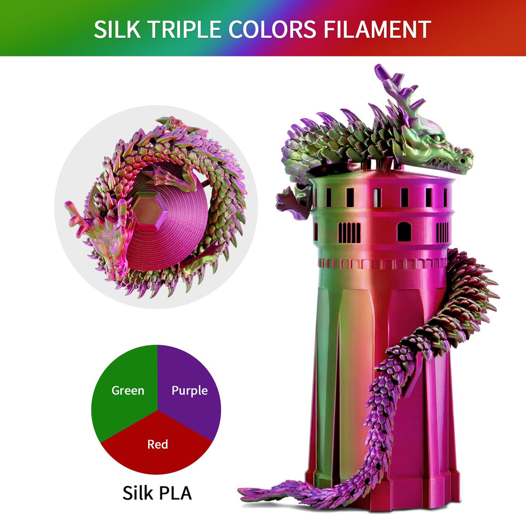 ERYONE Silk Tri Color PLA Filament 3D Printer 1.75mm +/- 0.03mm, Multicolor Filament Tricolor PLA Bundle 2KG Cardboard Spool, Red Blue Green