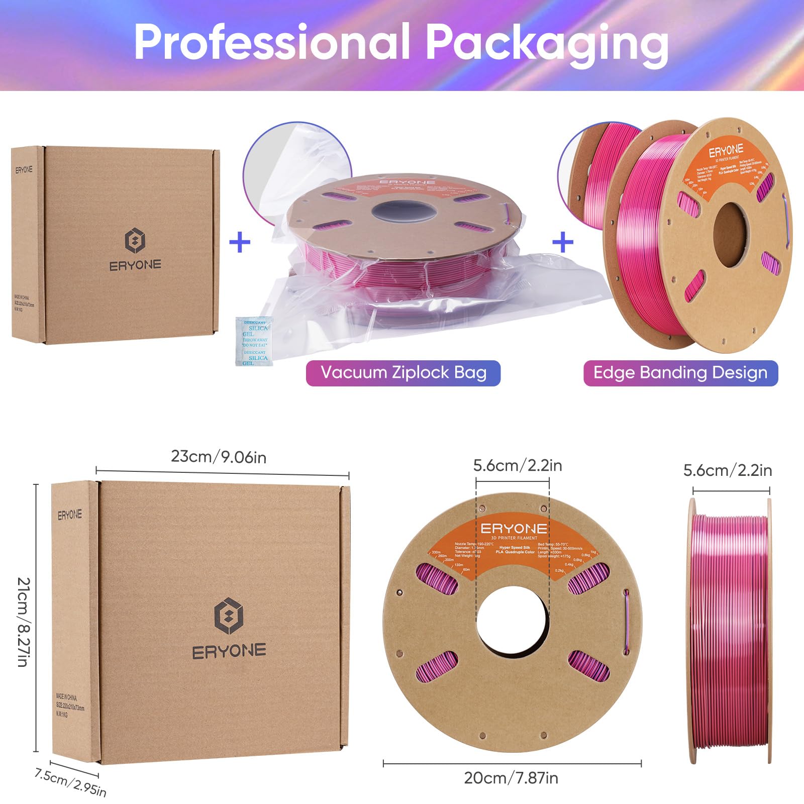 ERYONE Silk Filament PLA+ 1.75mm Shiny 3D Printer Filament, Multicolor PLA 4 in 1, 1kg (2.2LBS)/Spool, HS Silk Quadruple Color Aurora Dream (Teal Green & Violet & Electric Pink & Indigo)