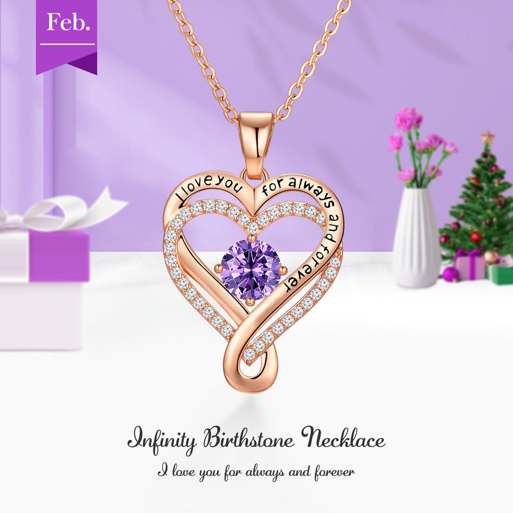 Infinity Love Heart Birthstone Necklace for Women Wife, S925 Sterling Silver Anniversary for Women Wife Birthday Gift for Her Girlfriend Mom Daughters, I Love You Women's Jewelry 18k Rose Gold Filled