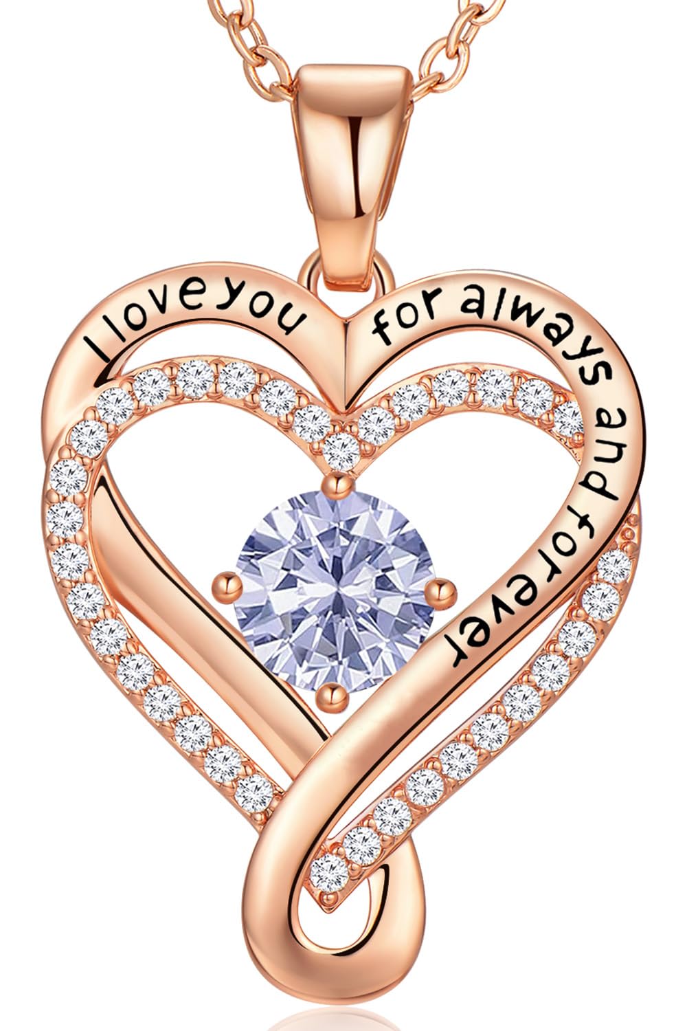 Infinity Love Heart Birthstone Necklace for Women Wife, S925 Sterling Silver Anniversary for Women Wife Birthday Gift for Her Girlfriend Mom Daughters, I Love You Women's Jewelry 18k Rose Gold Filled