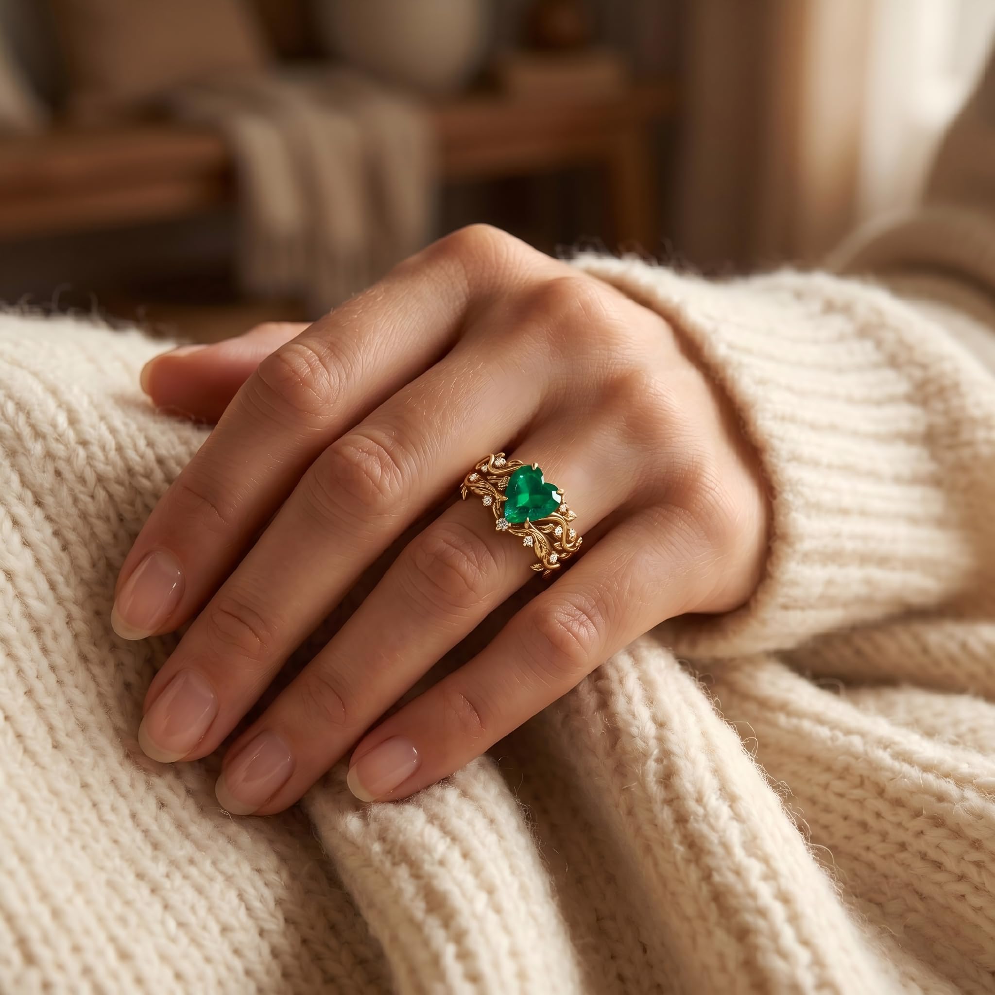 1-3CT Emerald Rings for Women 10K /14K /18K Solid Gold Emerald Engagement Ring May Birthstone Gemstone Wedding Promise Ring for Her Free Engraving