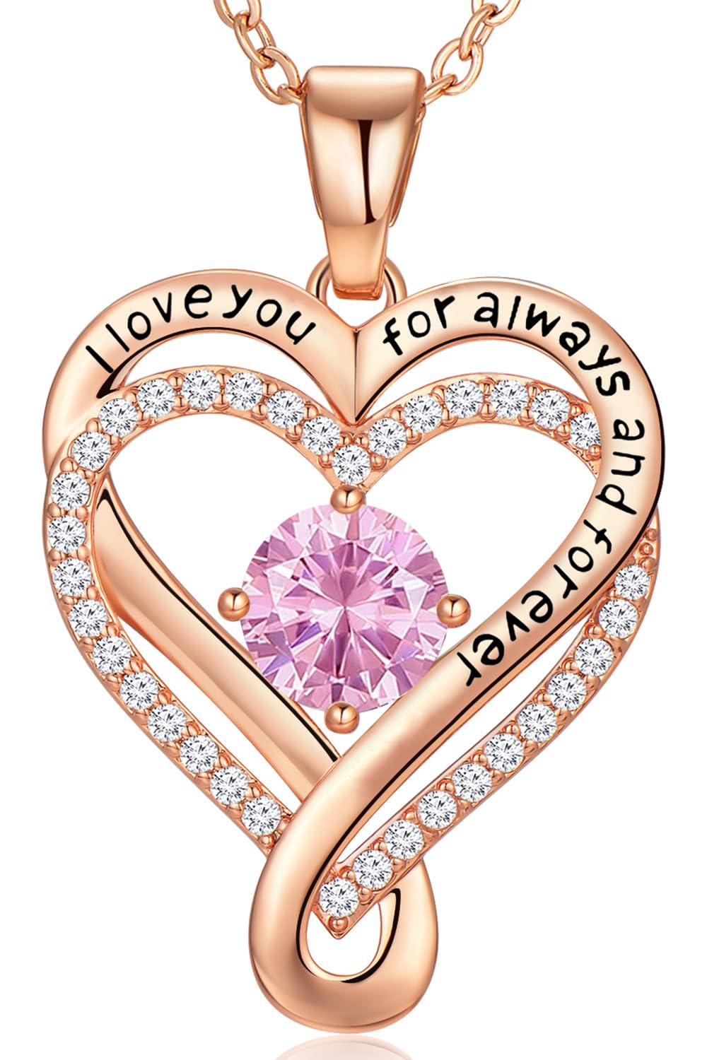 Infinity Love Heart Birthstone Necklace for Women Wife, S925 Sterling Silver Anniversary for Women Wife Birthday Gift for Her Girlfriend Mom Daughters, I Love You Women's Jewelry 18k Rose Gold Filled