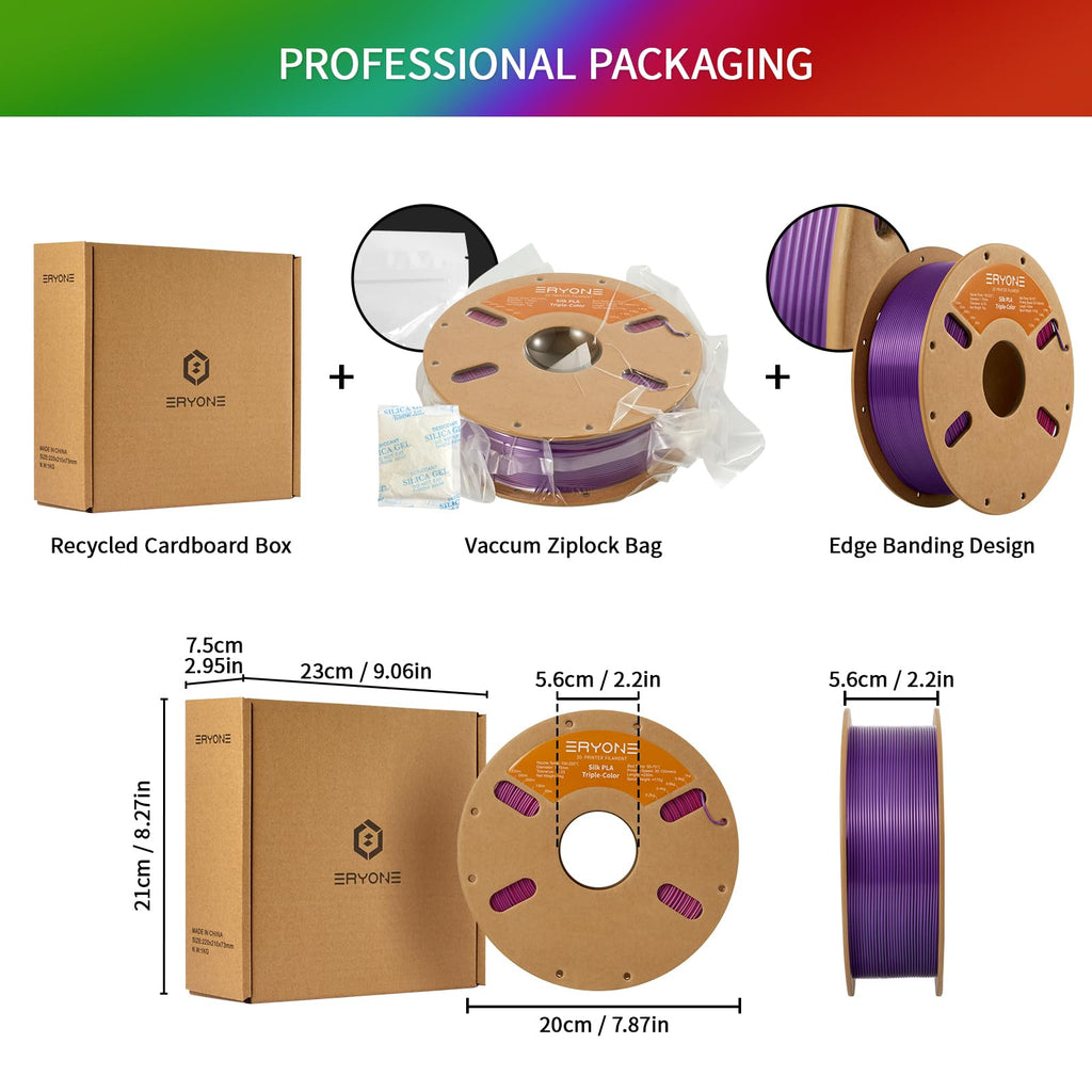 ERYONE Silk Tri Color PLA Filament 3D Printer 1.75mm +/- 0.03mm, Multicolor Filament Tricolor PLA Bundle 2KG Cardboard Spool, Red Blue Green