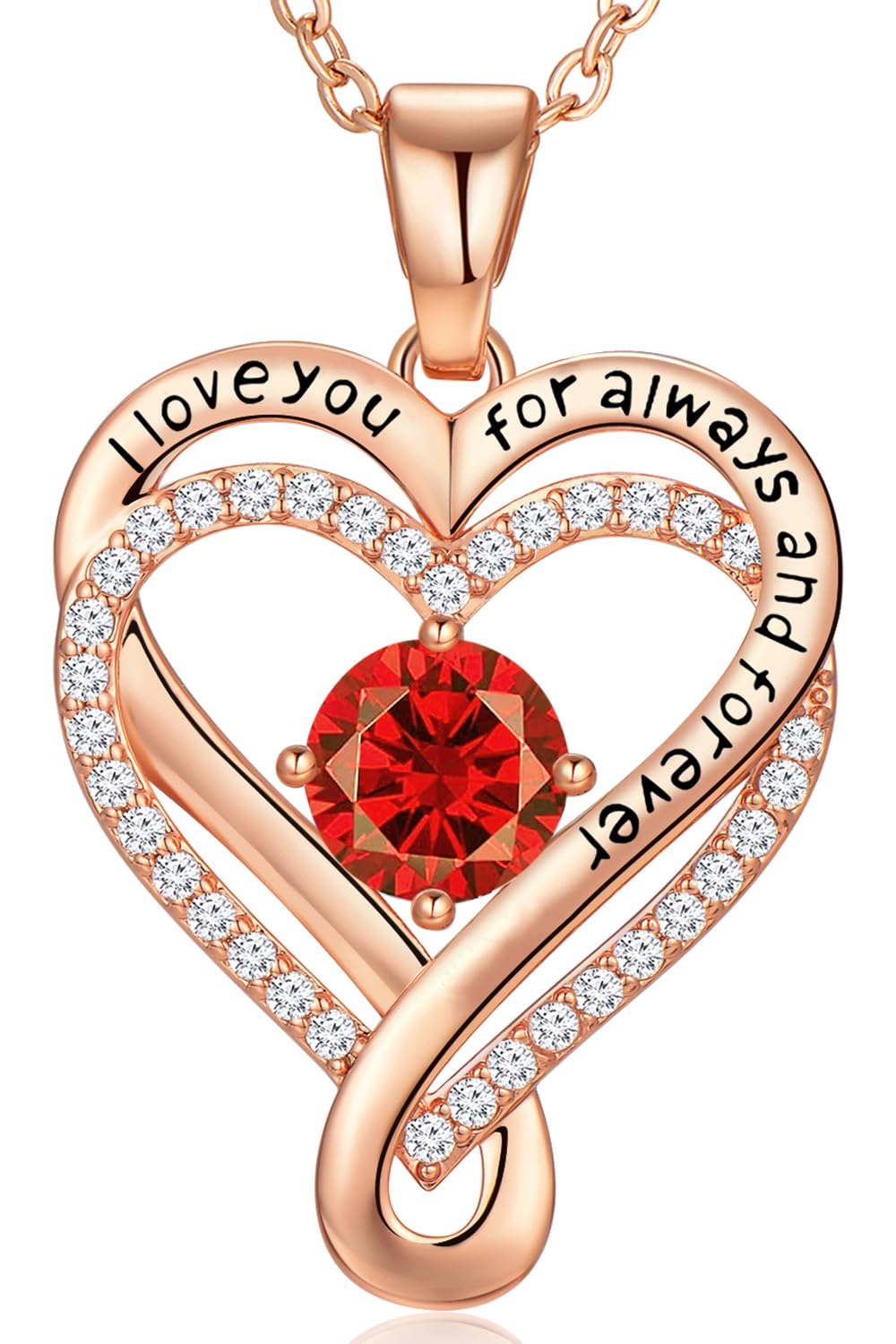 Infinity Love Heart Birthstone Necklace for Women Wife, S925 Sterling Silver Anniversary for Women Wife Birthday Gift for Her Girlfriend Mom Daughters, I Love You Women's Jewelry 18k Rose Gold Filled